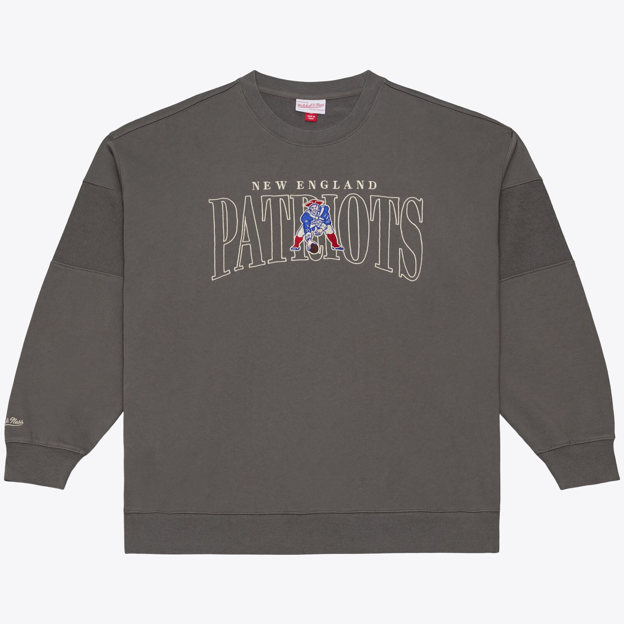 Sweat-shirt polaire surdimensionné gris Mitchell & Ness New England Patriots pour homme
