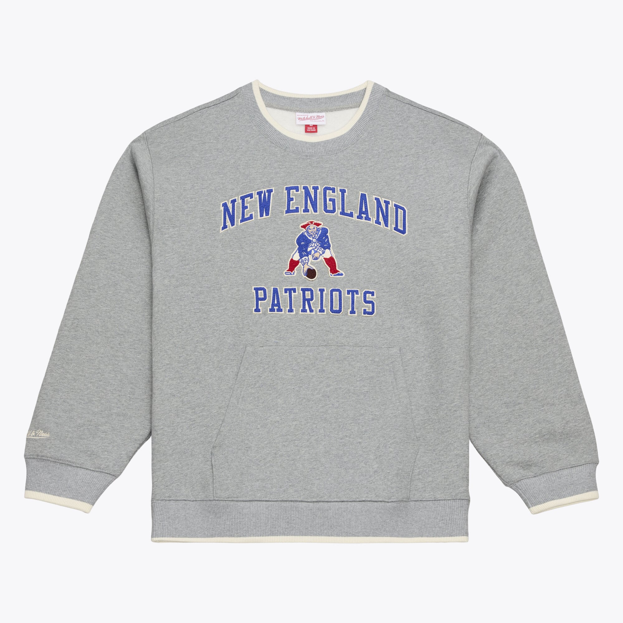 Sweat-shirt Mitchell & Ness pour homme, gris chiné, New England Patriots, collection Premium Essentials.