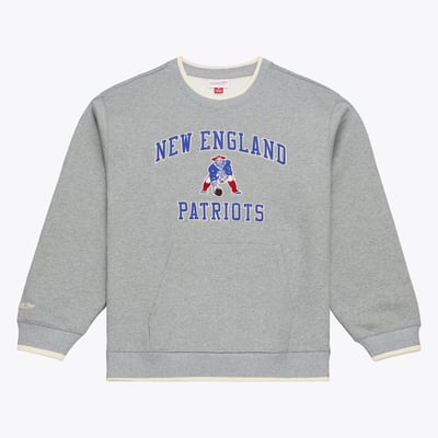  New England Patriots Mitchell & Ness Premium Essentials Crew Sweatshirt - Heather Gray