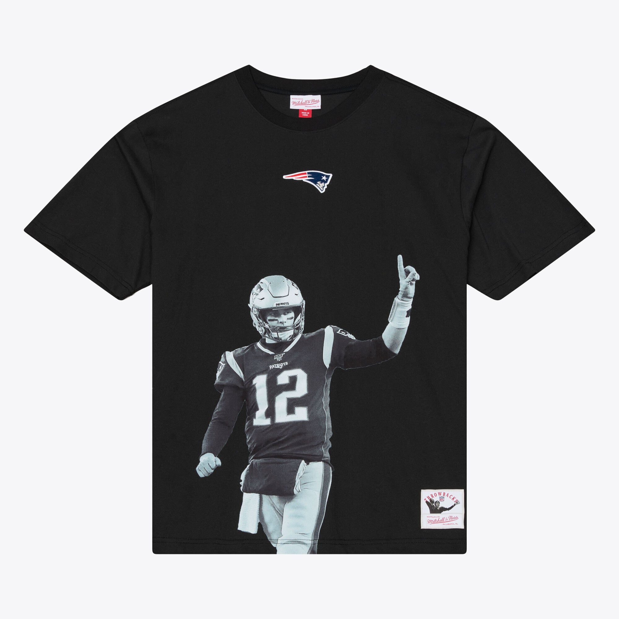 T-shirt Mitchell & Ness Tom Brady noir pour homme, New England Patriots, joueur retraité.
