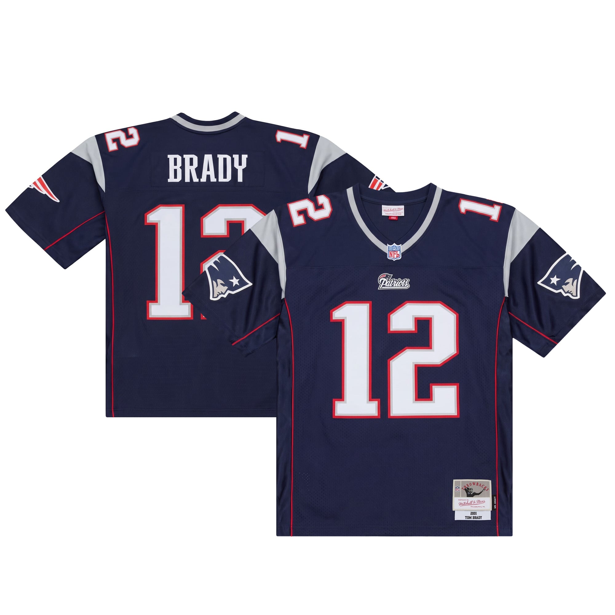 Maillot réplique Mitchell & Ness Tom Brady blanc New England Patriots 2000 Grandes Tailles pour Hommes