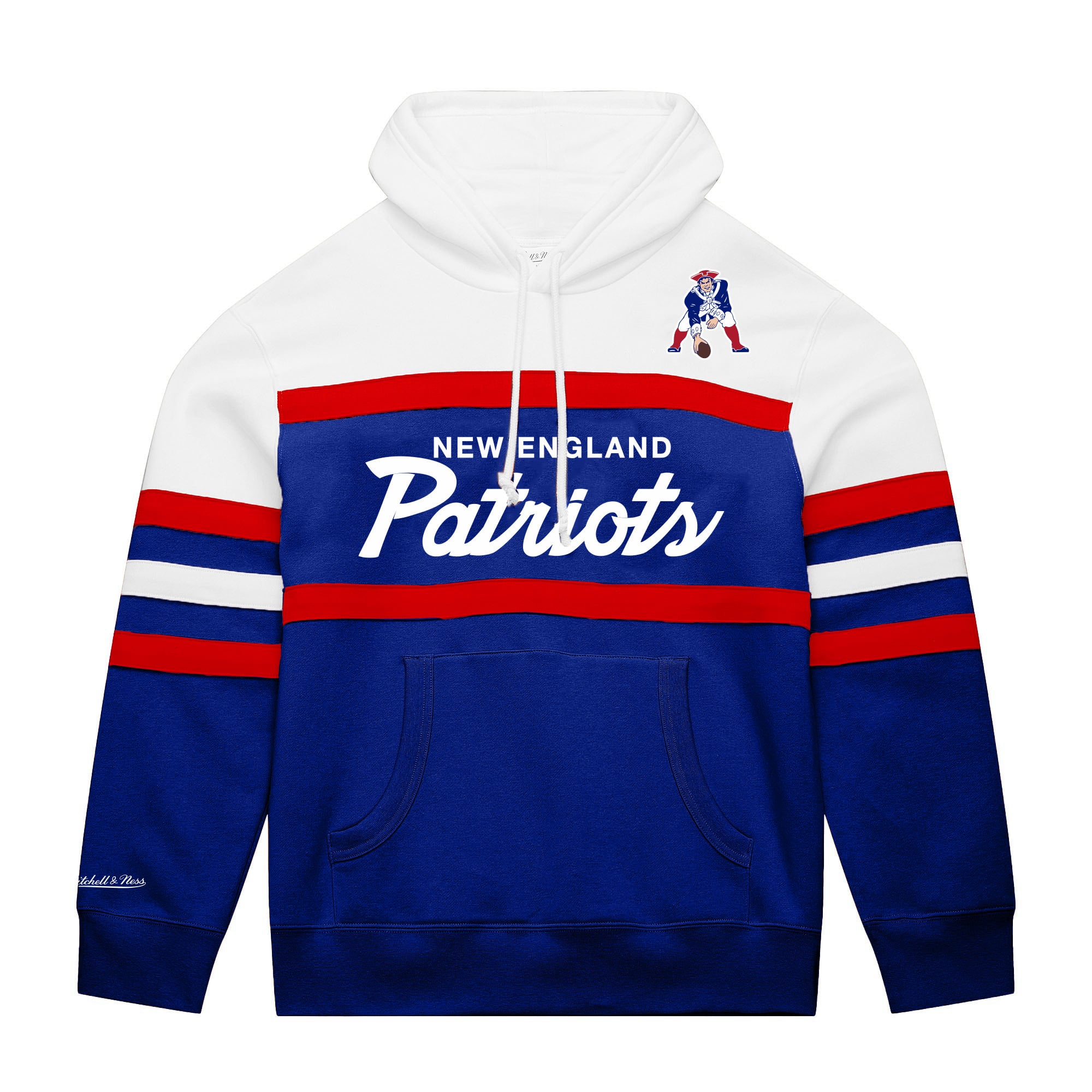 Men's Mitchell & Ness  White/Royal New England Patriots Big Tall Head Coach Hoodie