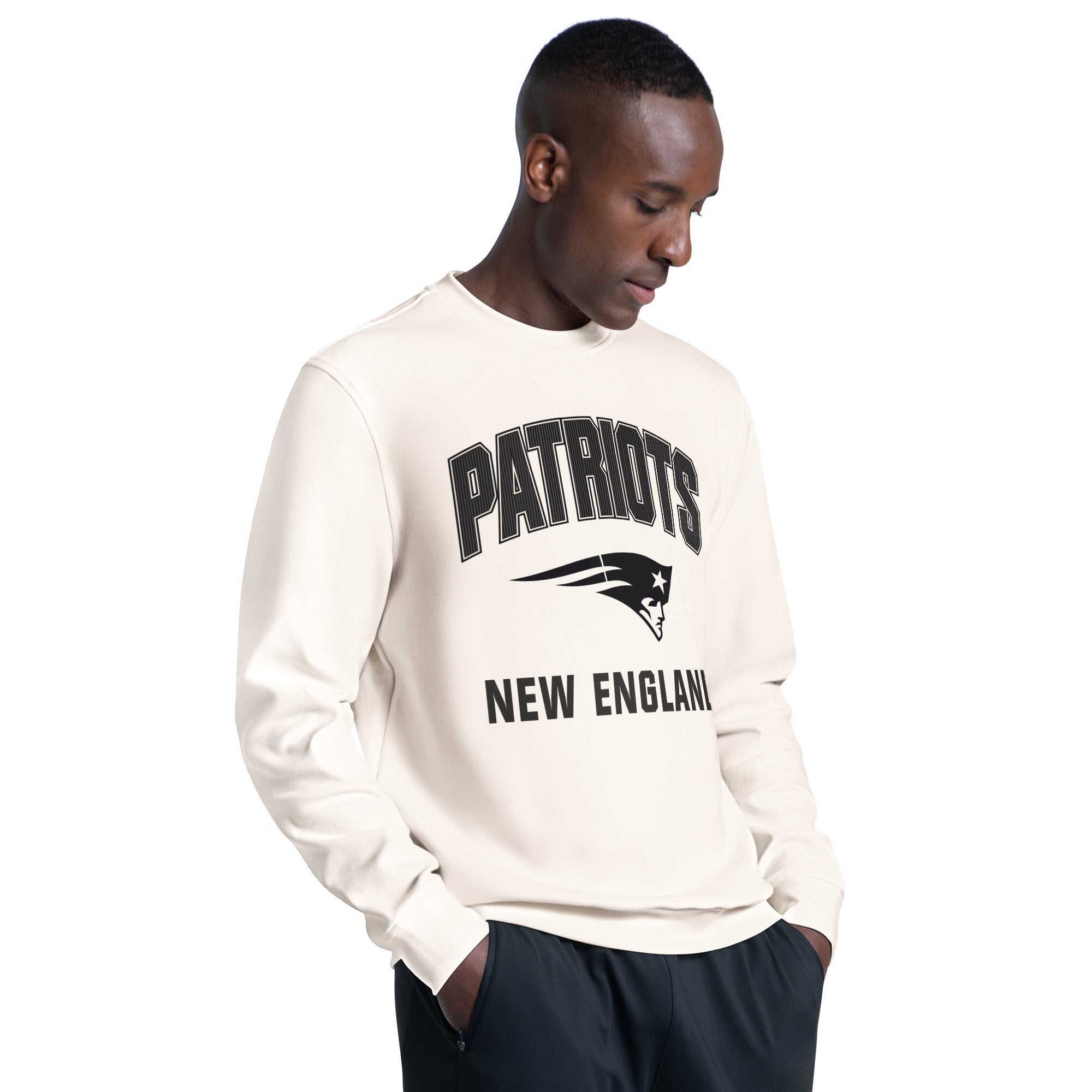 Men's MSX by Michael Strahan Cream New England Patriots Finish Line Tri-Blend Sweatshirt