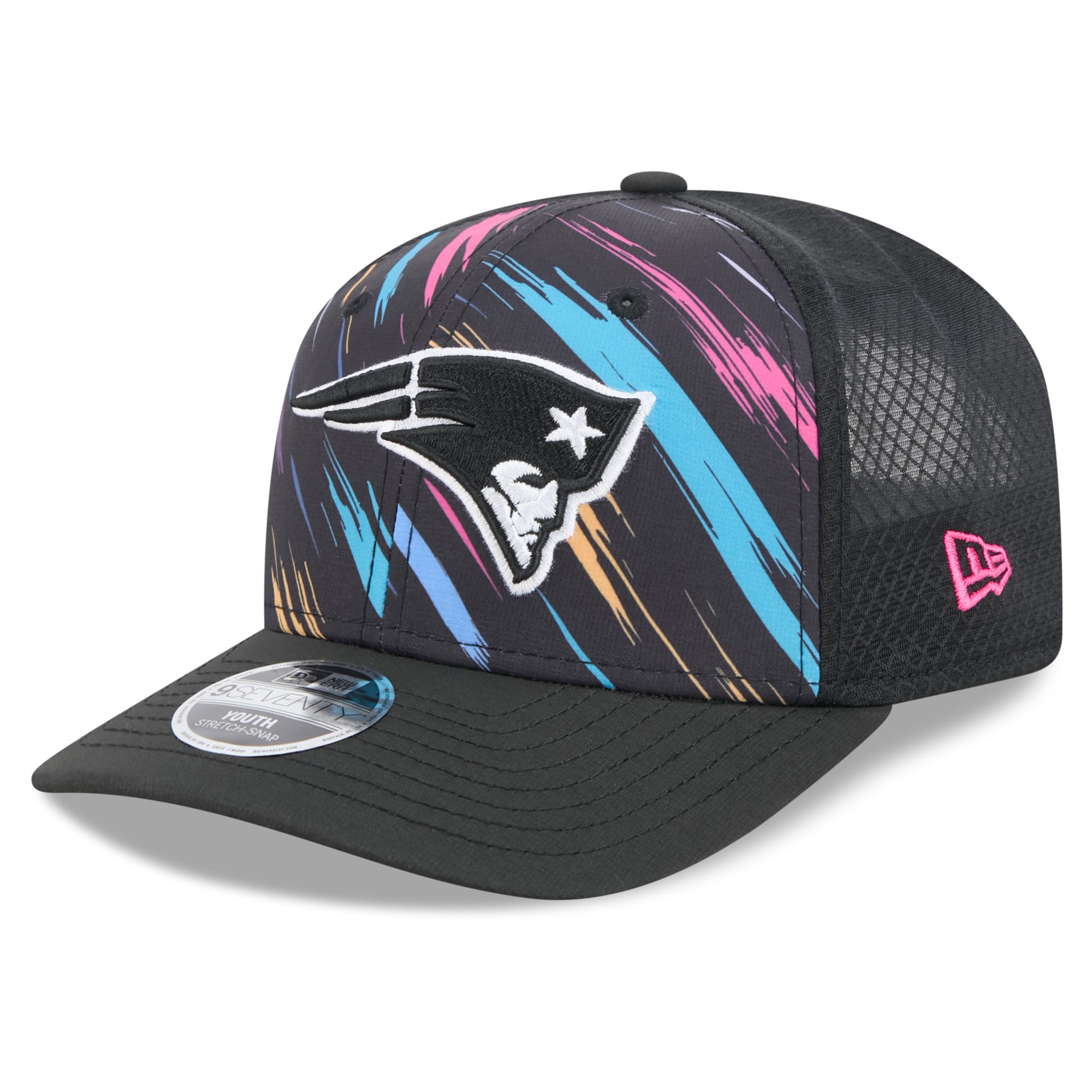 Men's New Era Black New England Patriots 2026 NFL Crucial Catch 9SEVENTY Adjustable Trucker Hat