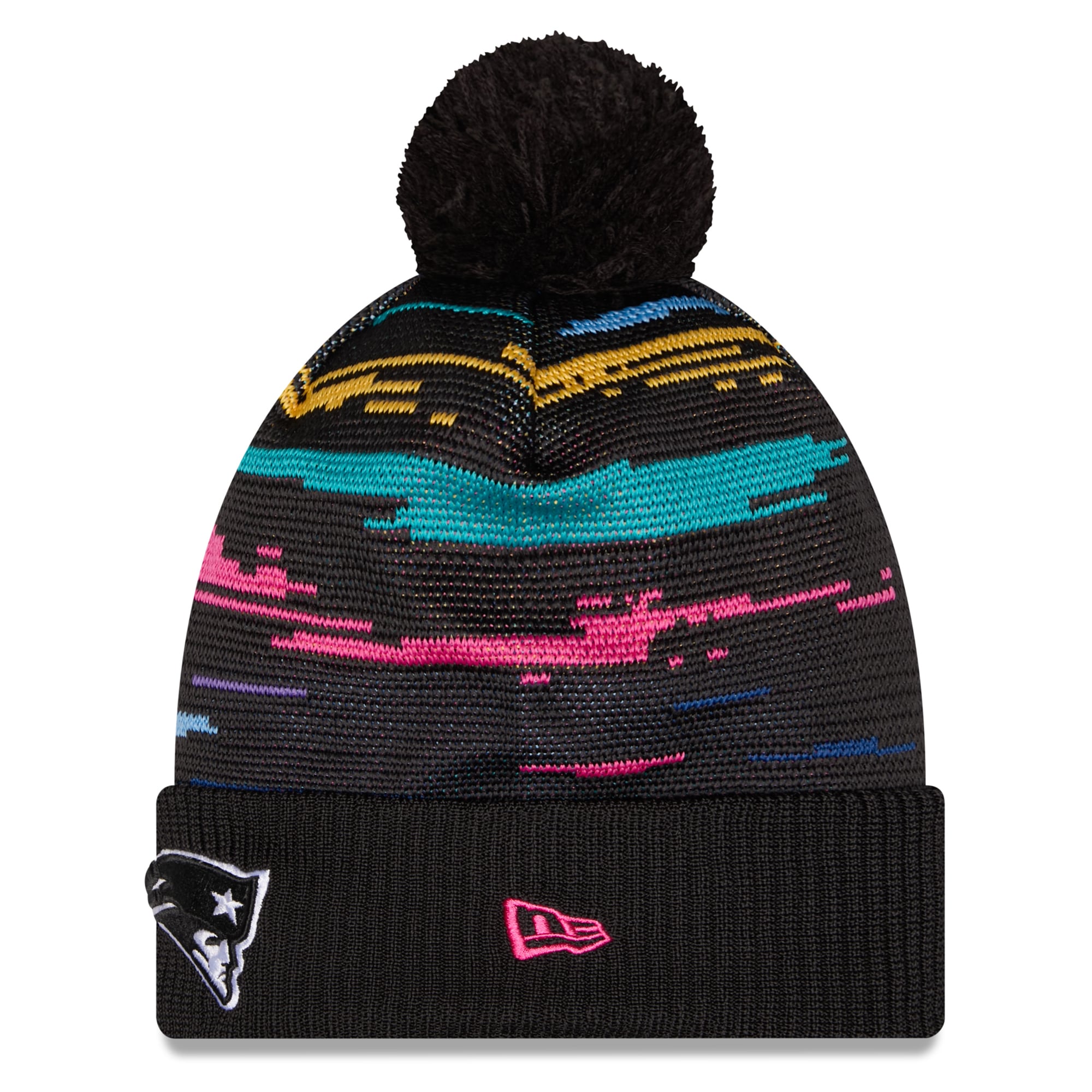 Men's New Era Black New England Patriots 2026 NFL Crucial Catch Cuffed Knit Hat with Pom