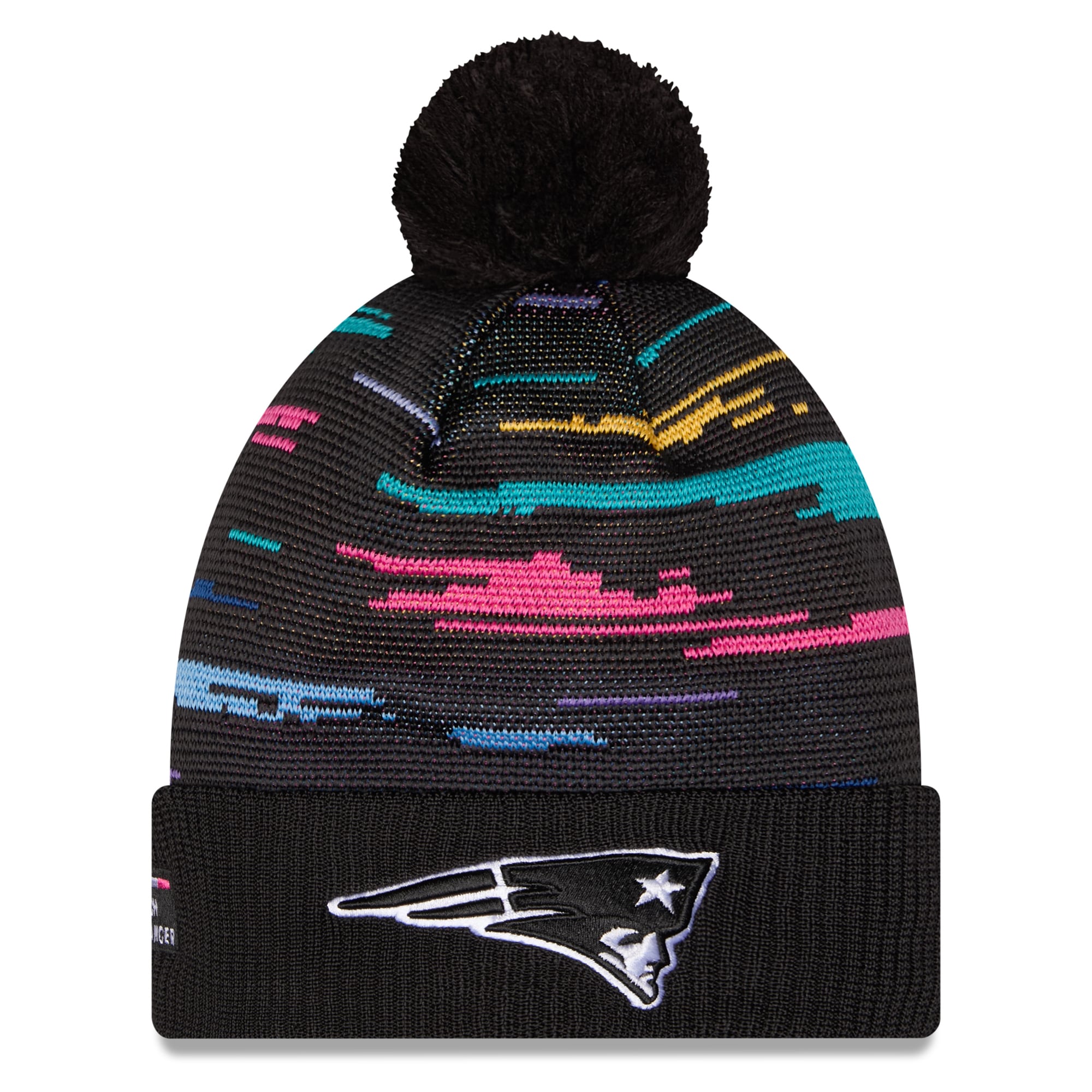 Men's New Era Black New England Patriots 2026 NFL Crucial Catch Cuffed Knit Hat with Pom
