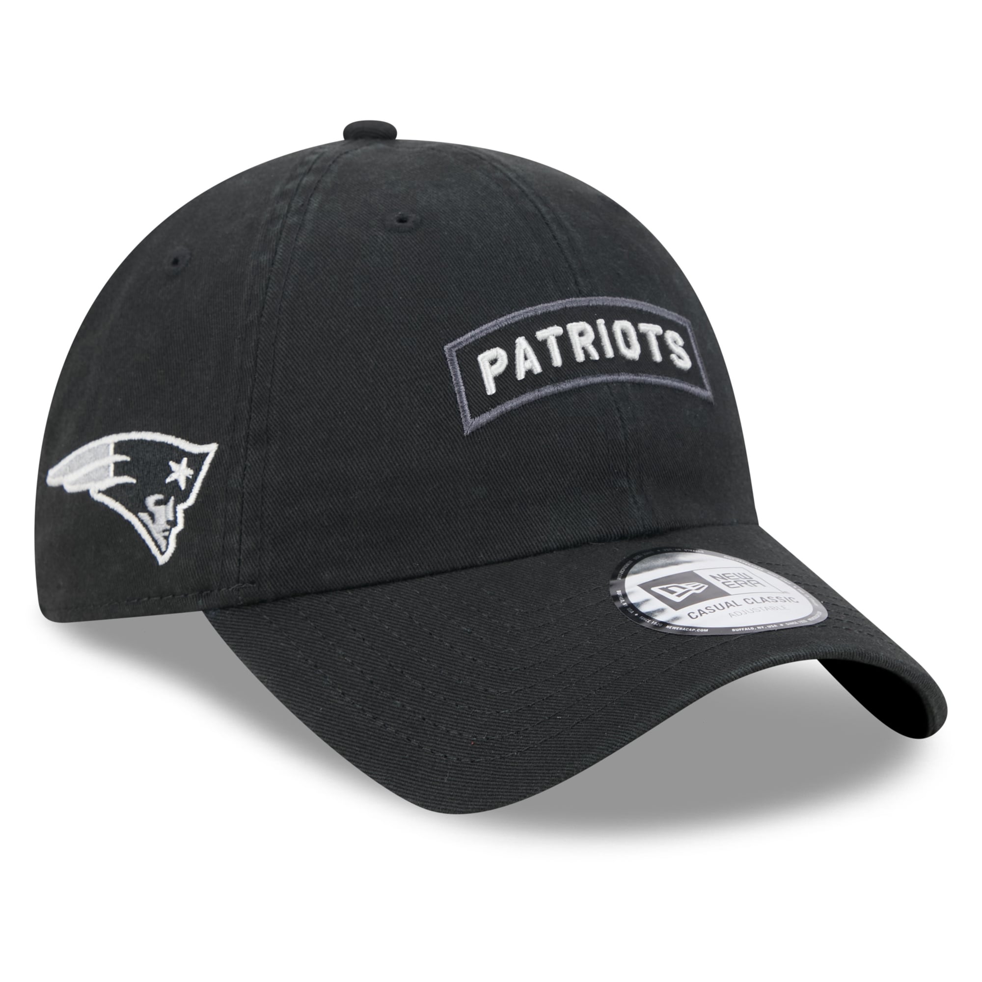 Casquette New Era noire pour homme, modèle New England Patriots 2026 Salute To Service, style classique décontracté et ajustable