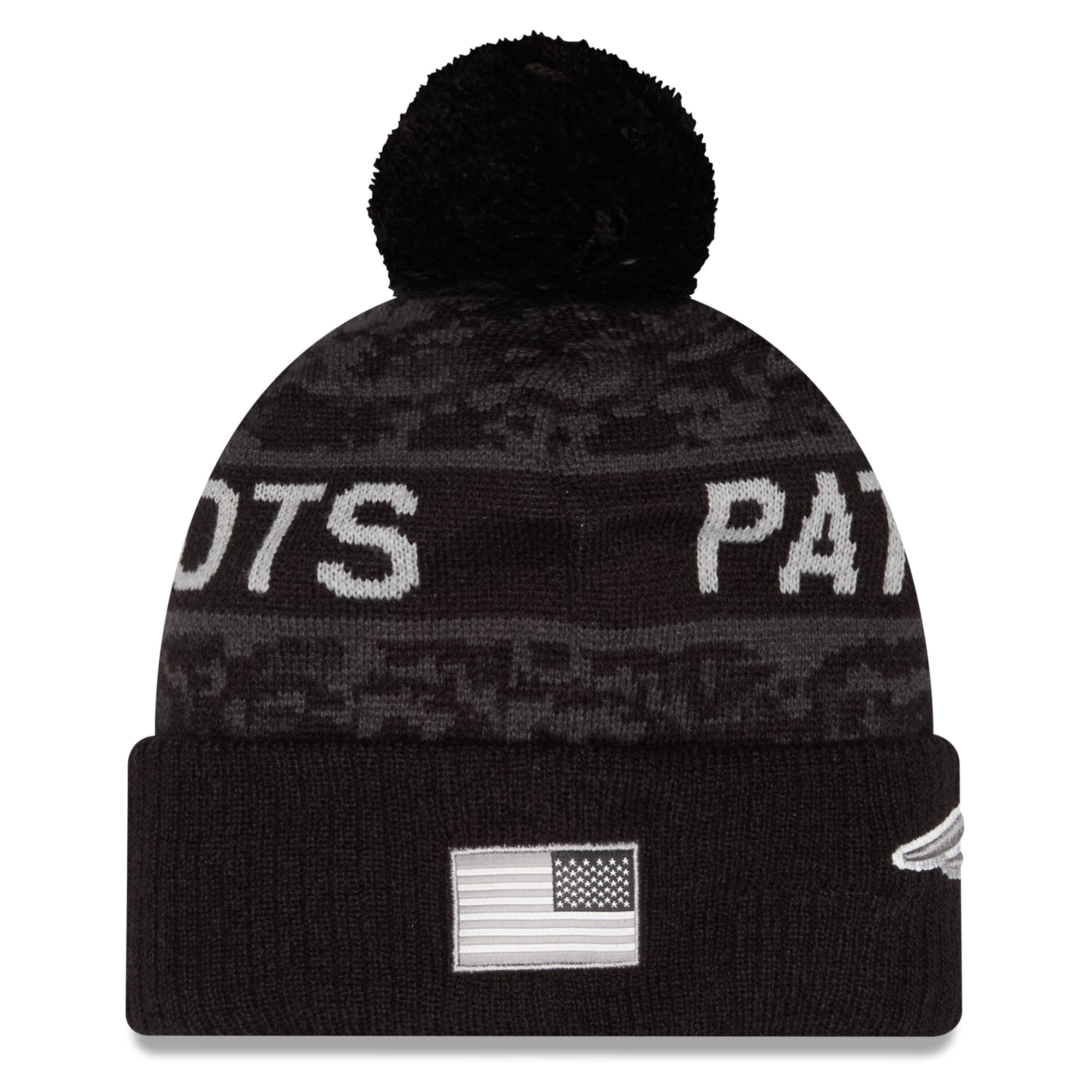 Men's New Era Black New England Patriots 2026 Salute To Service Cuffed Knit Hat with Pom