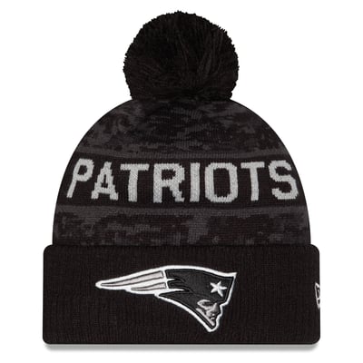 New England Patriots New Era 2026 Salute To Service Cuffed Knit Hat with Pom - Black