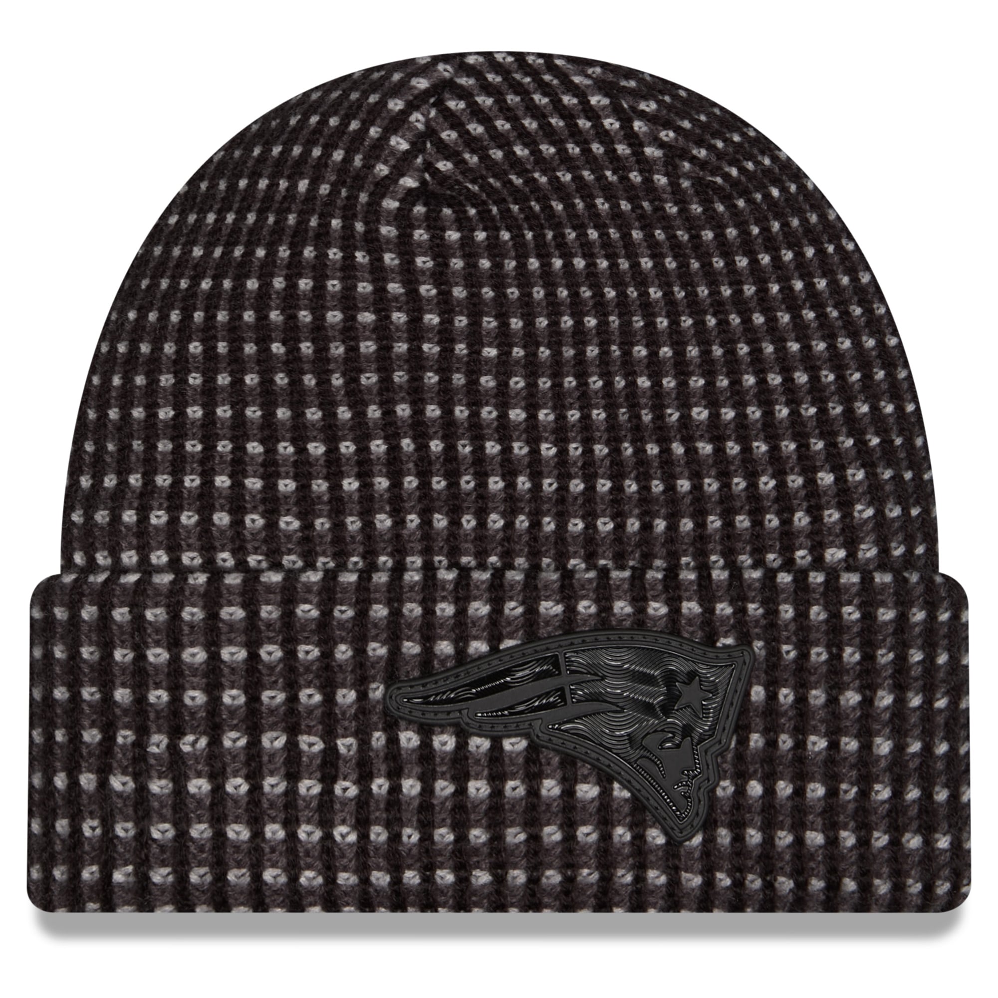 Bonnet à revers New Era noir pour homme, modèle New England Patriots 2026, idéal pour les temps froids.