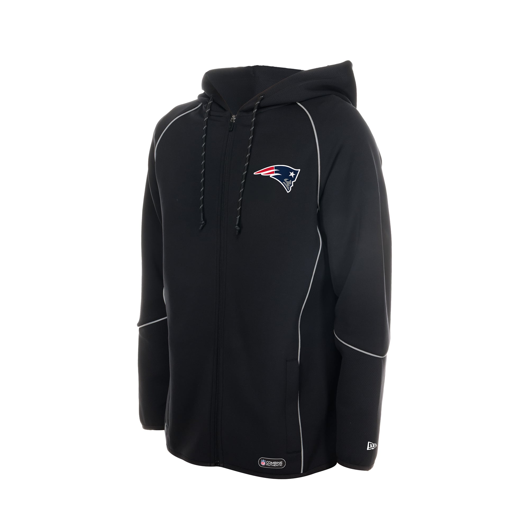 Sweat à capuche zippé New Era noir England Patriots Combine Authentic Raglan pour homme