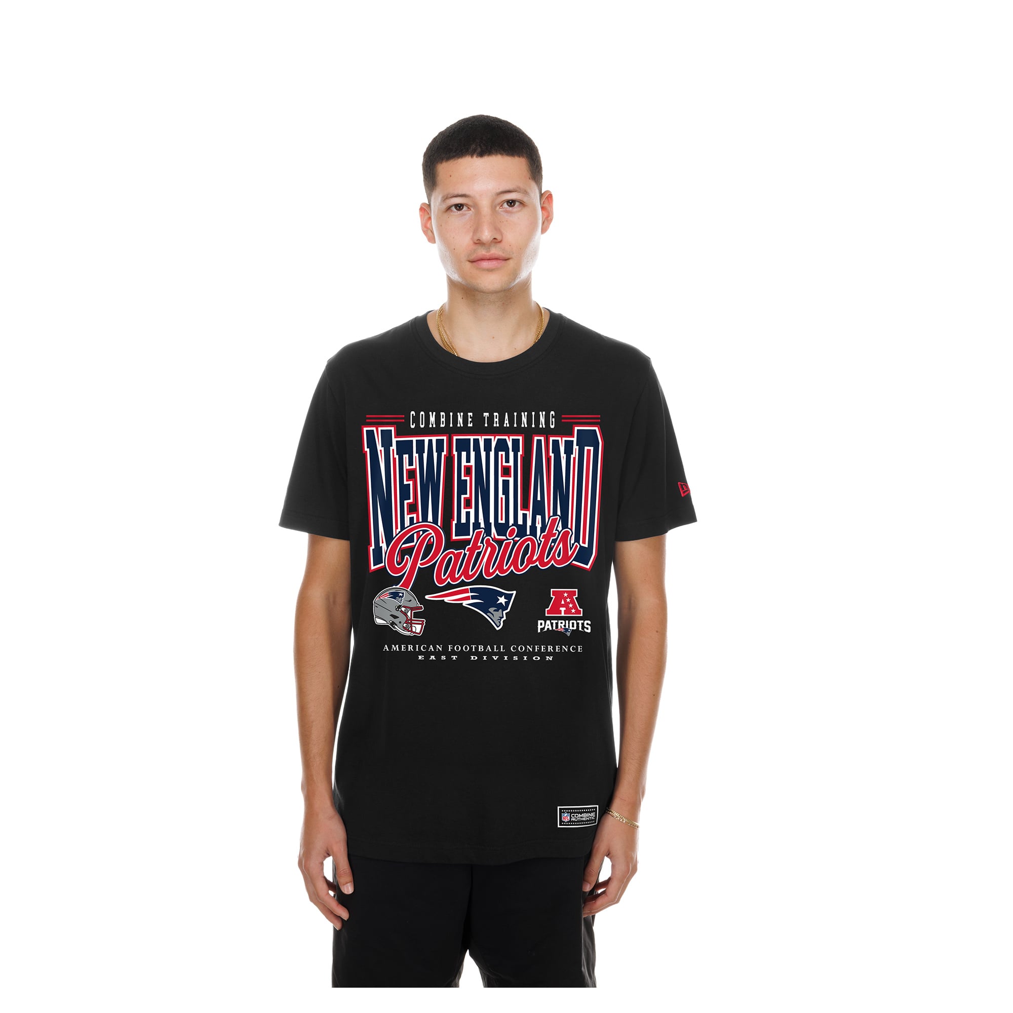 T-shirt authentique New Era noir pour homme, modèle England Patriots Combine