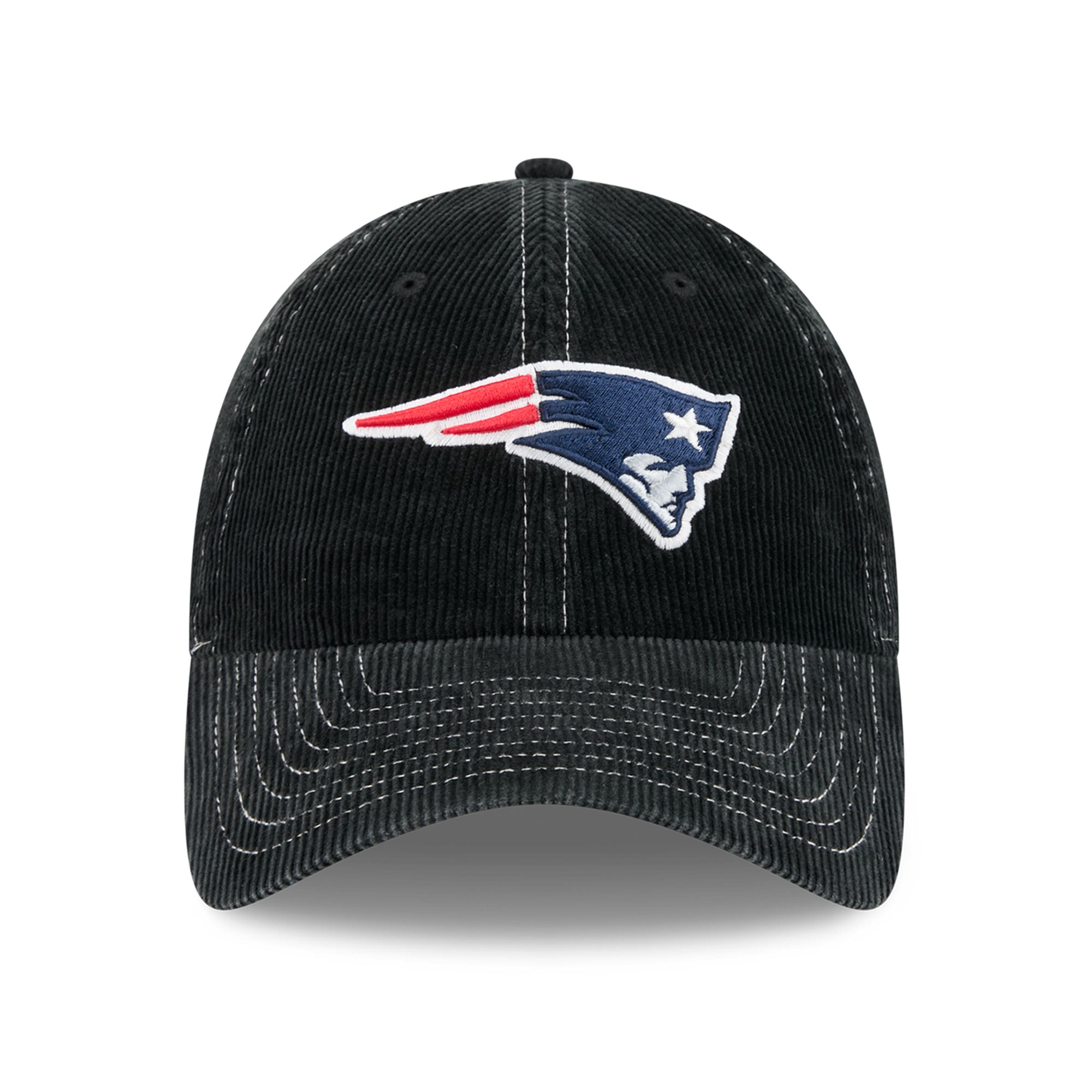 Casquette New Era noire pour homme, style classique décontracté en velours côtelé, New England Patriots, ajustable