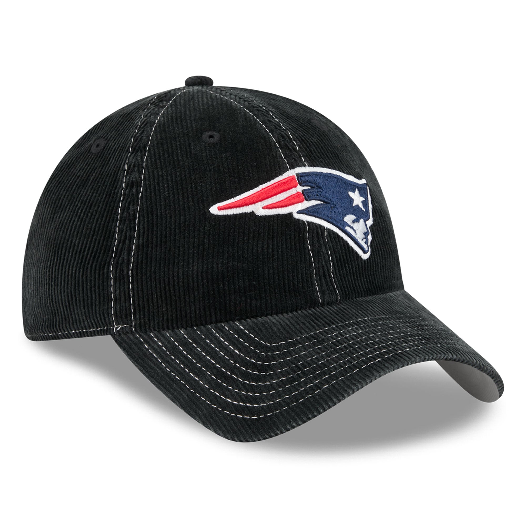 Casquette New Era noire pour homme, style classique décontracté en velours côtelé, New England Patriots, ajustable