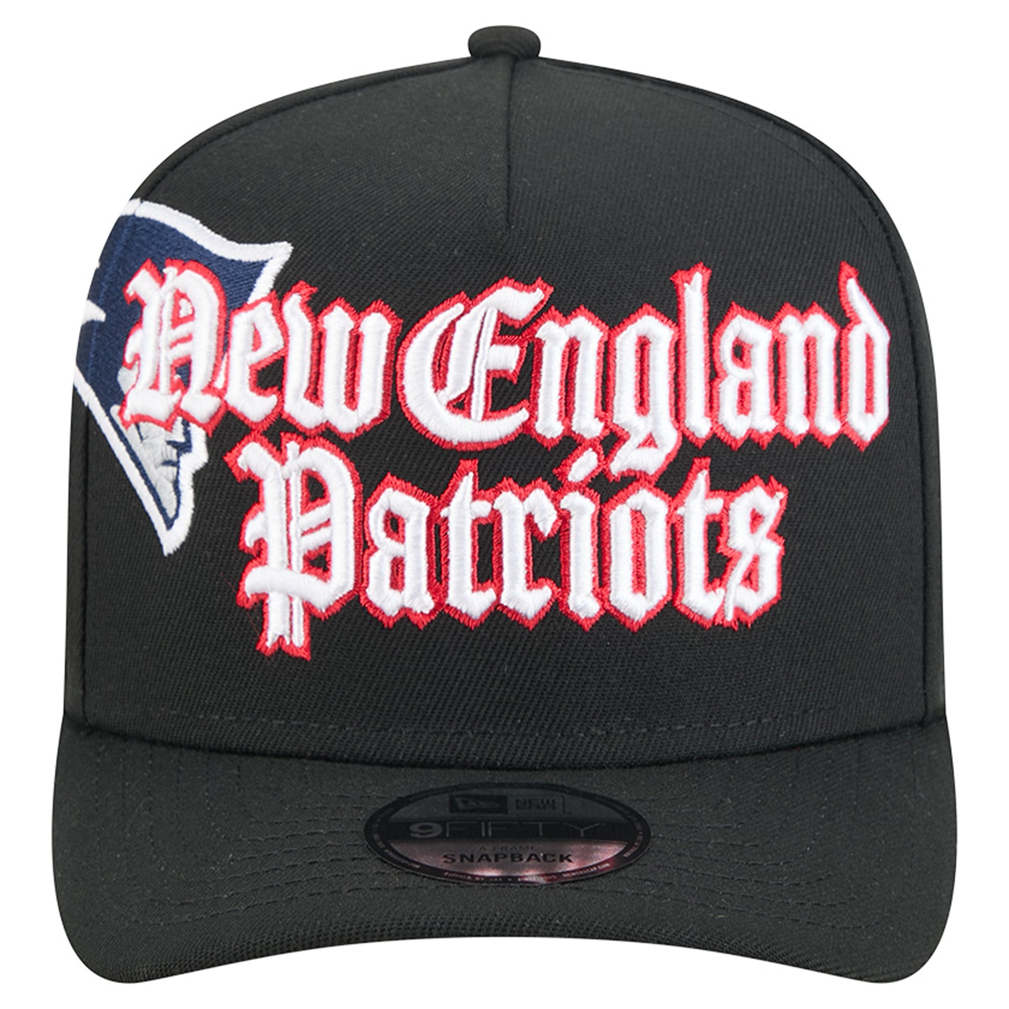Casquette snapback New Era 9FIFTY noire pour homme, modèle Proud A-Frame, aux couleurs des New England Patriots.