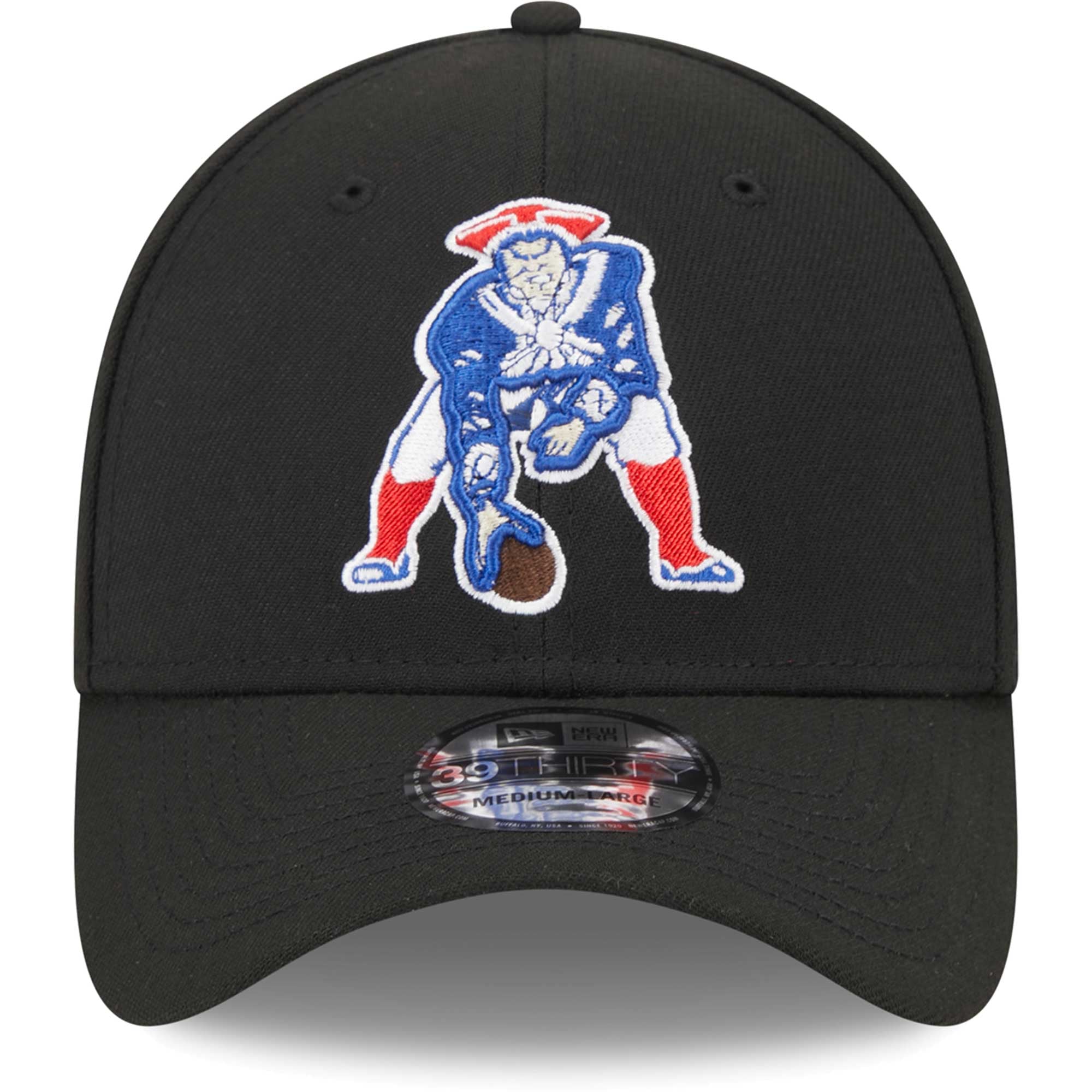 Men's New Era Black England Patriots Throwback Main 39THIRTY Flex Hat