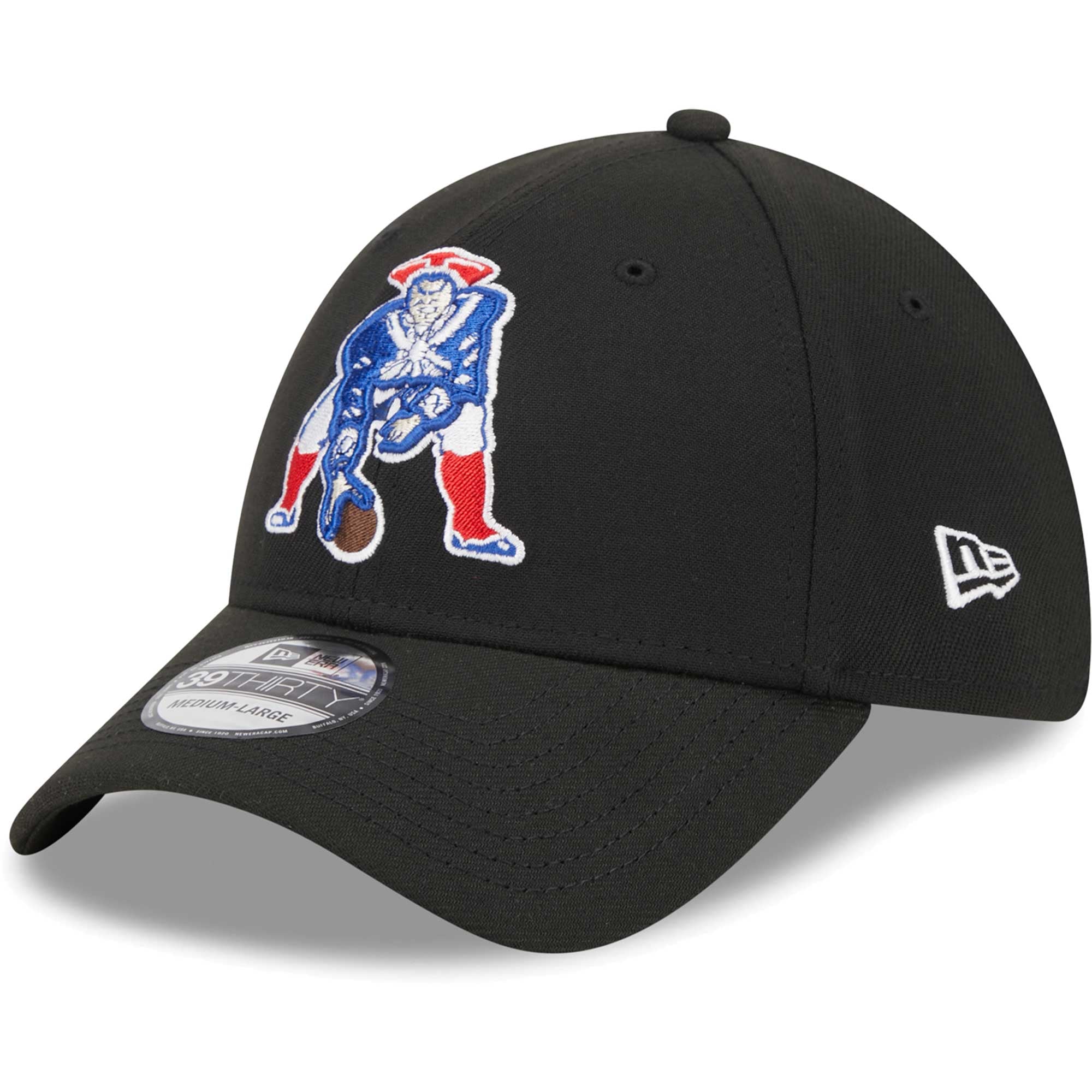 Men's New Era Black England Patriots Throwback Main 39THIRTY Flex Hat