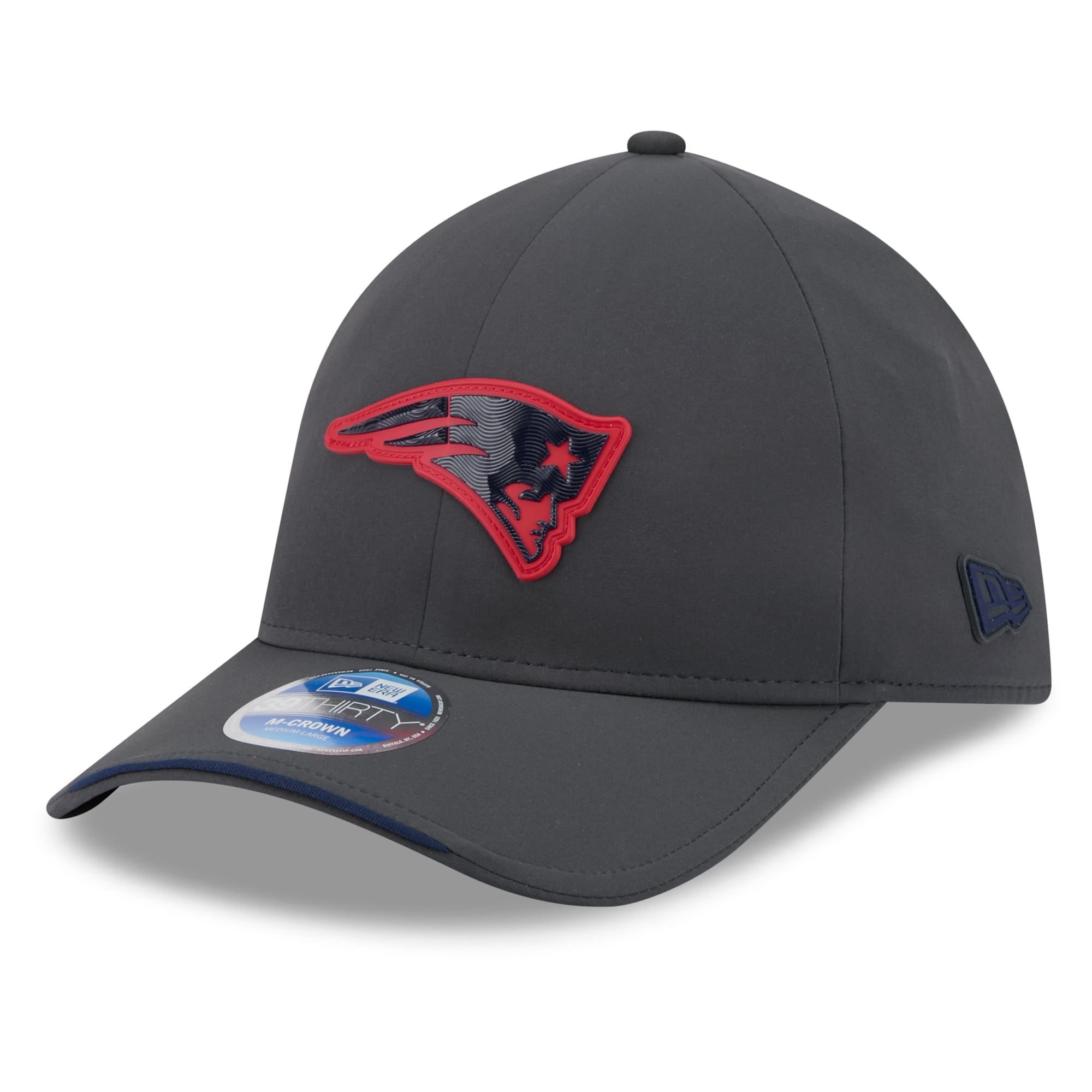 Casquette extensible New Era 39THIRTY M-Crown, couleur anthracite, pour homme, England Patriots 2026, idéale les temps froids.