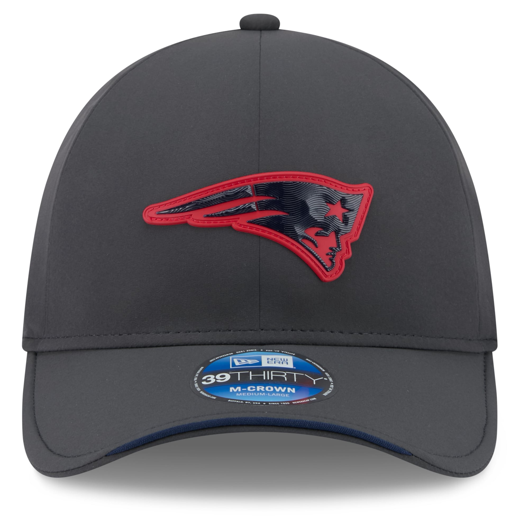 Casquette extensible New Era 39THIRTY M-Crown, couleur anthracite, pour homme, England Patriots 2026, idéale les temps froids.