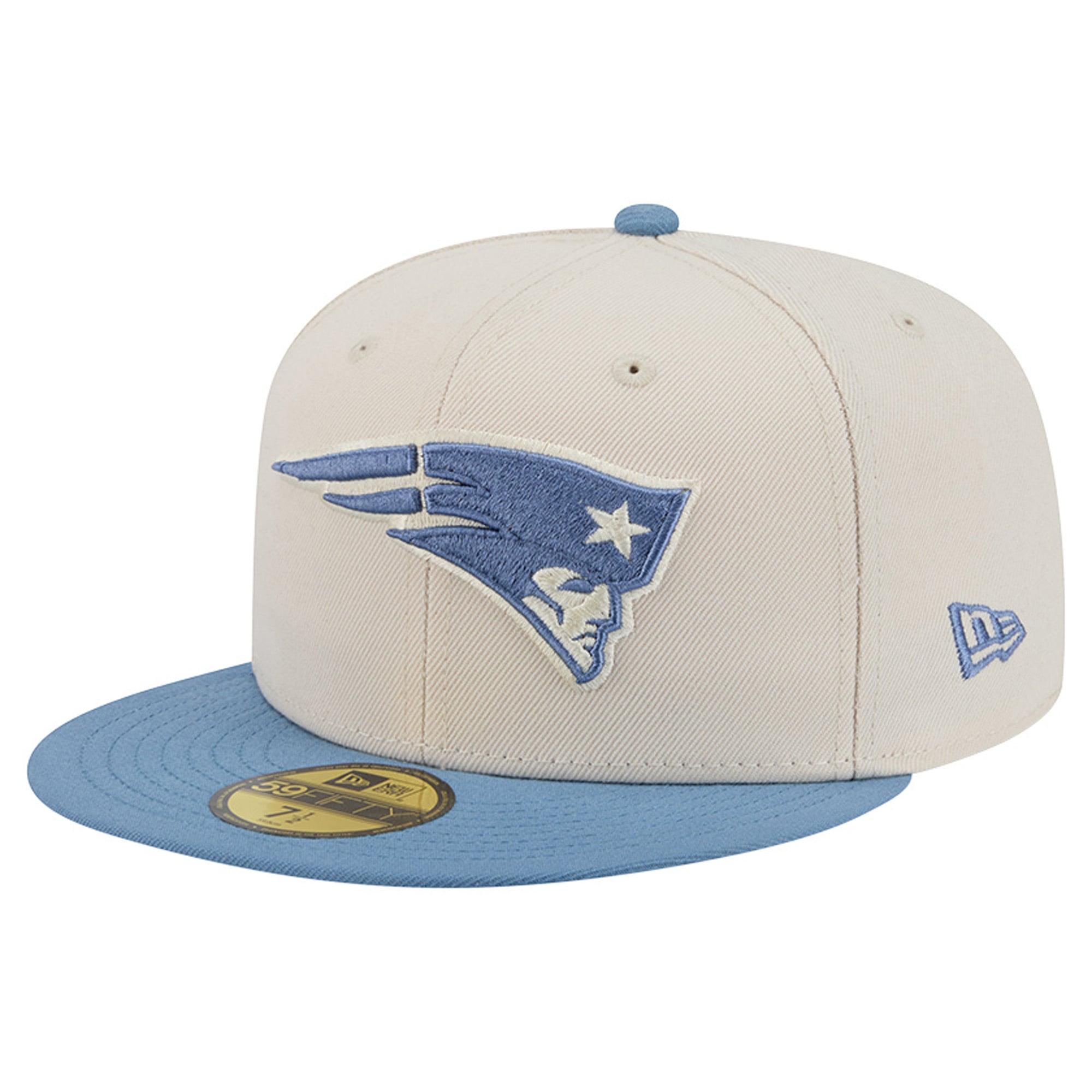 Casquette ajustée New Era 59FIFTY crème/bleue pour homme, coloris England Patriots