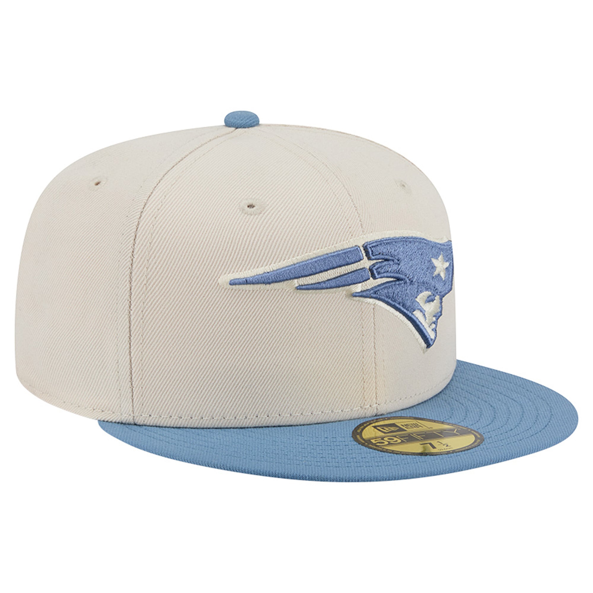 Casquette ajustée New Era 59FIFTY crème/bleue pour homme, coloris England Patriots