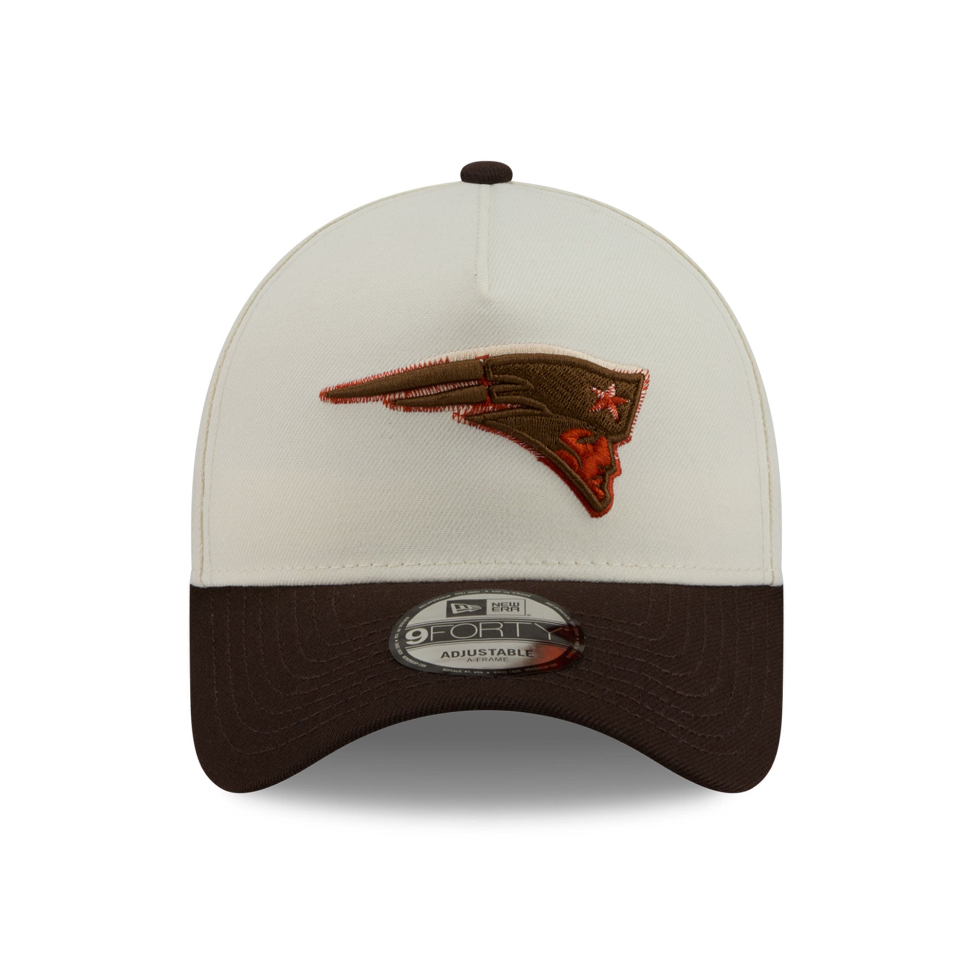 Men's New Era Cream/Brown New England Patriots Pumpkin Spice A-Frame 9FORTY Adjustable Hat
