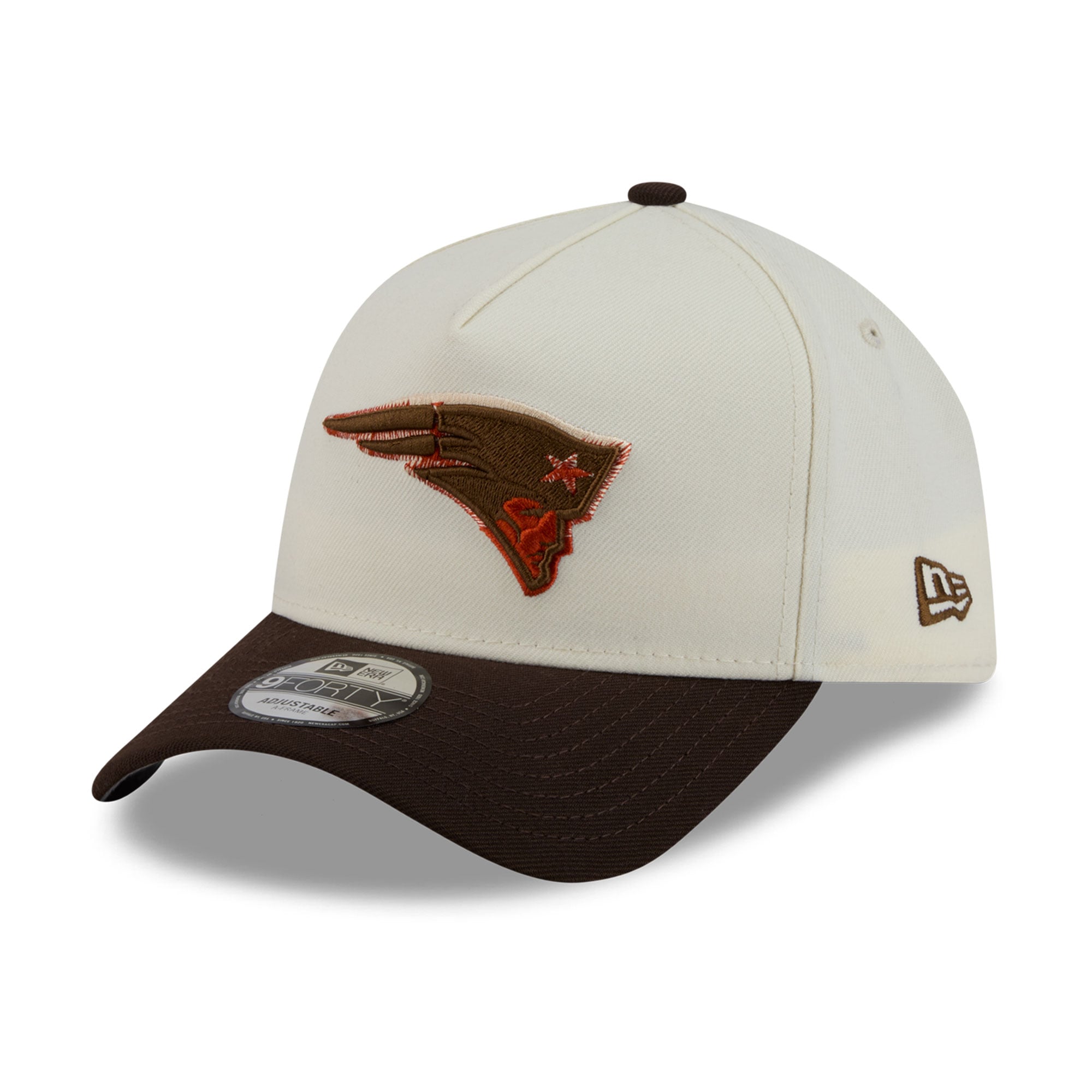 Men's New Era Cream/Brown New England Patriots Pumpkin Spice A-Frame 9FORTY Adjustable Hat