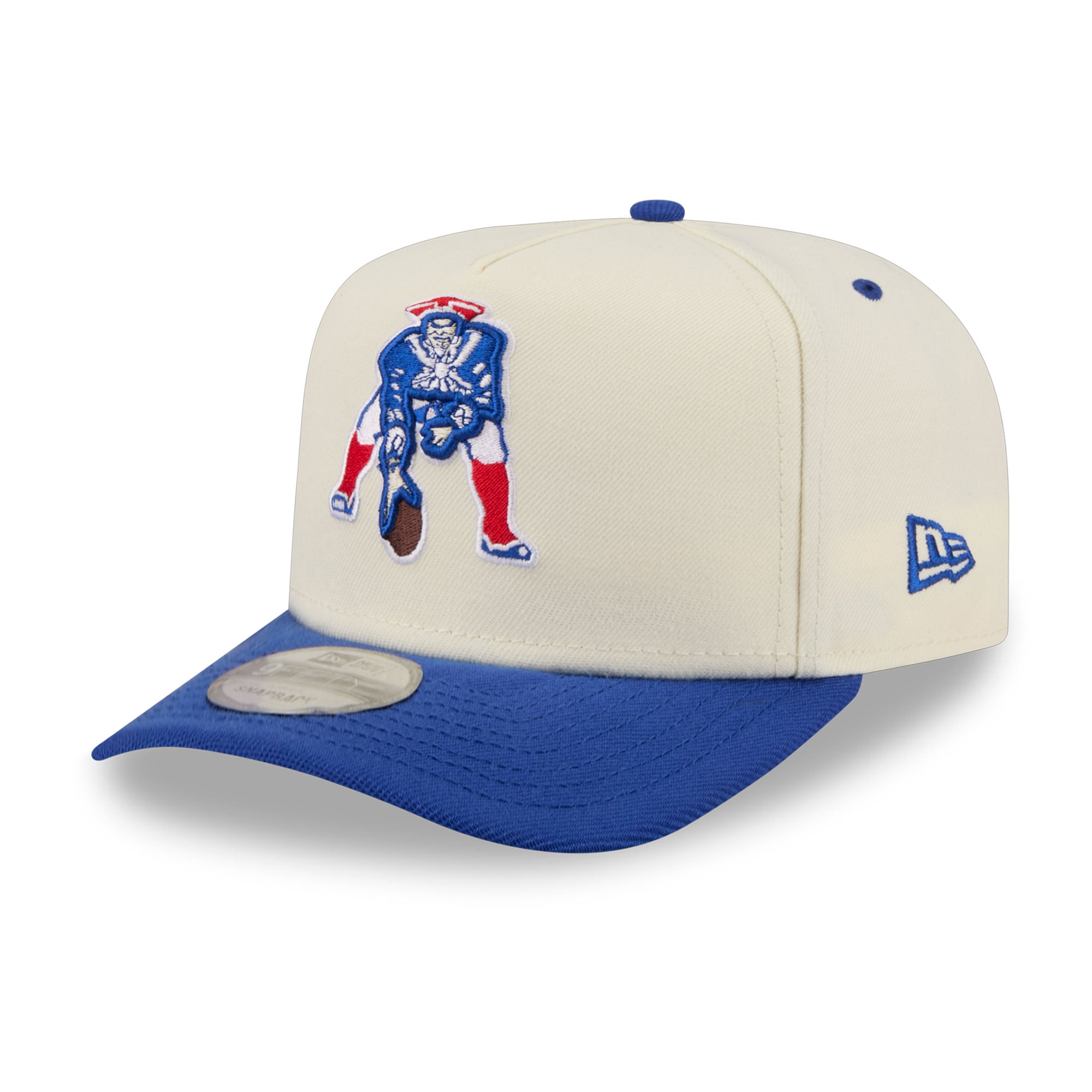 Men's New Era Cream/Royal New England Patriots Rear Wordmark A-Frame 9FIFTY Snapback Hat