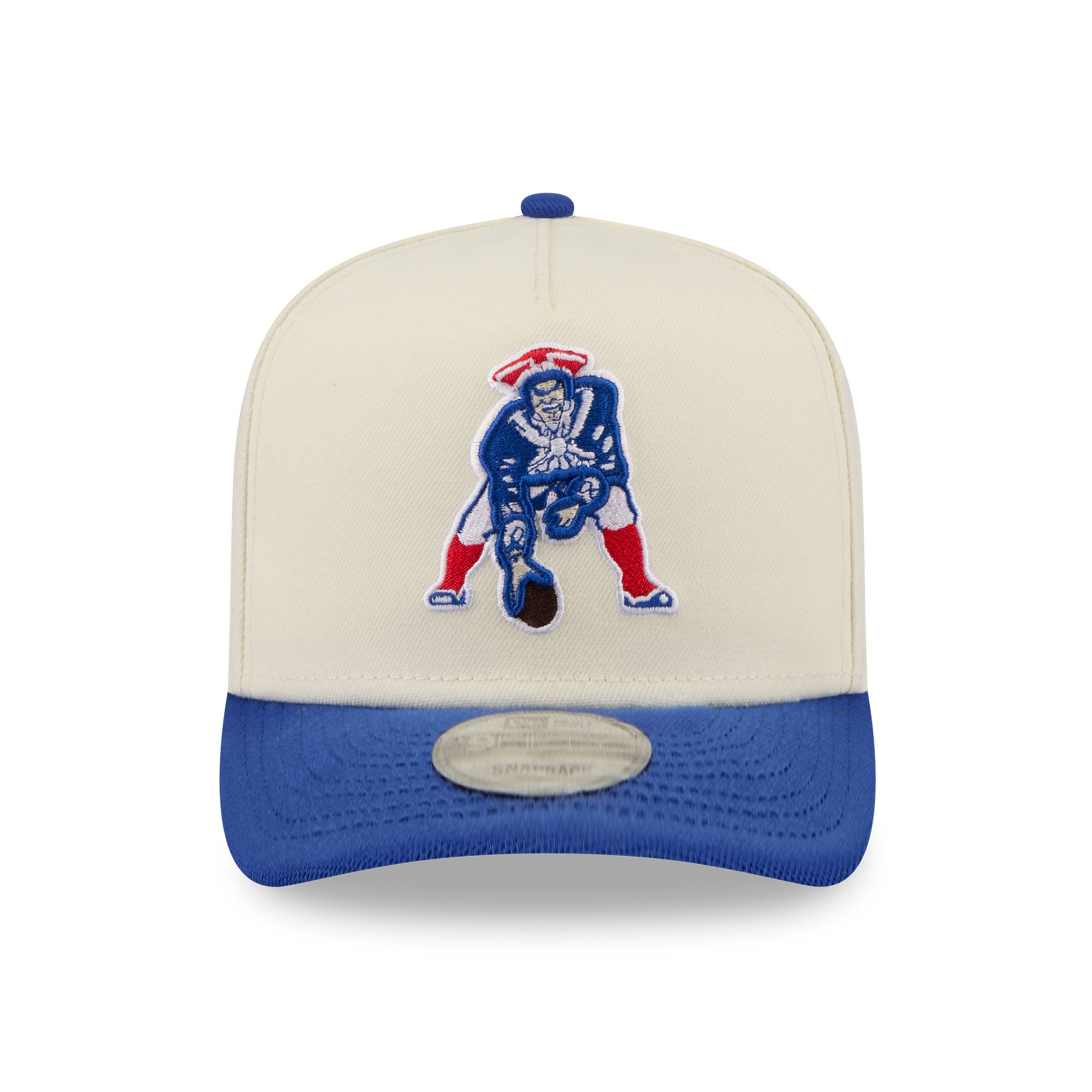 Men's New Era Cream/Royal New England Patriots Rear Wordmark A-Frame 9FIFTY Snapback Hat