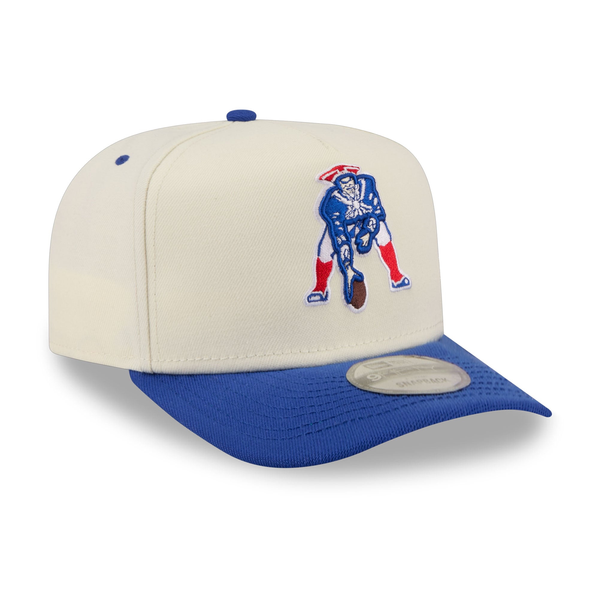 Men's New Era Cream/Royal New England Patriots Rear Wordmark A-Frame 9FIFTY Snapback Hat