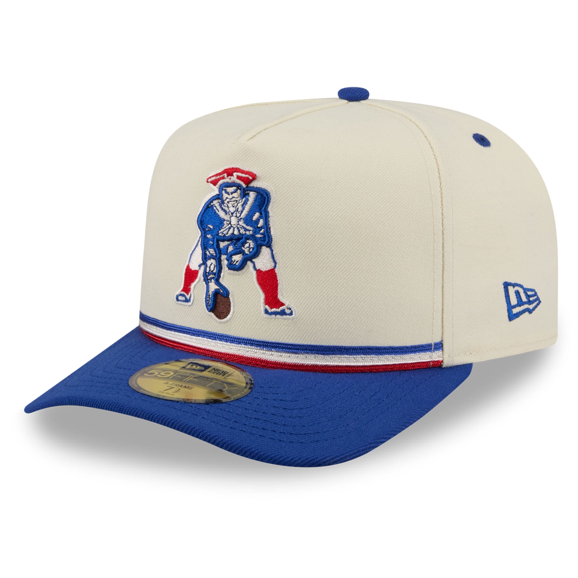 Men's New Era Cream/Royal England Patriots Throwback A-Frame 59FIFTY Fitted Hat