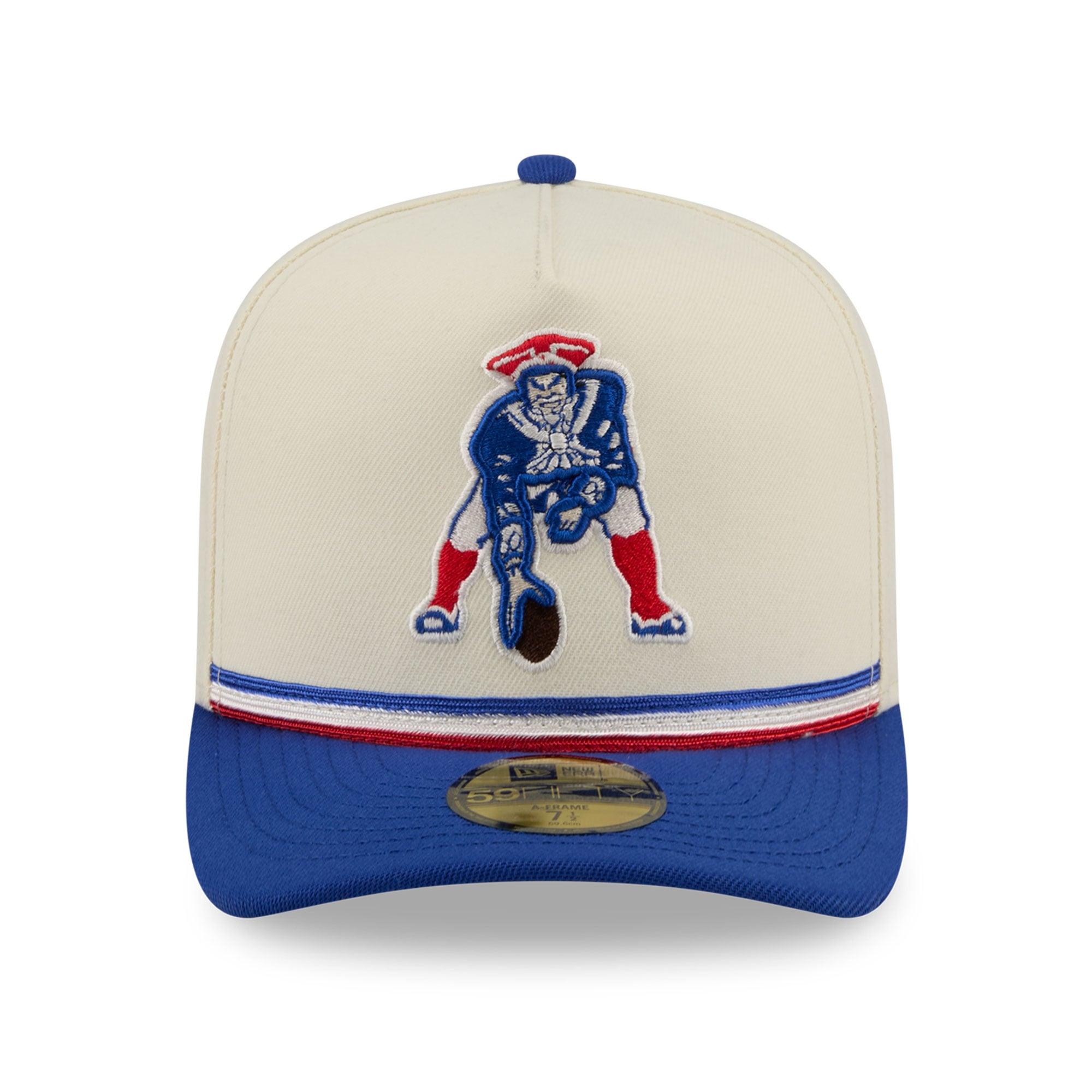 Men's New Era Cream/Royal England Patriots Throwback A-Frame 59FIFTY Fitted Hat