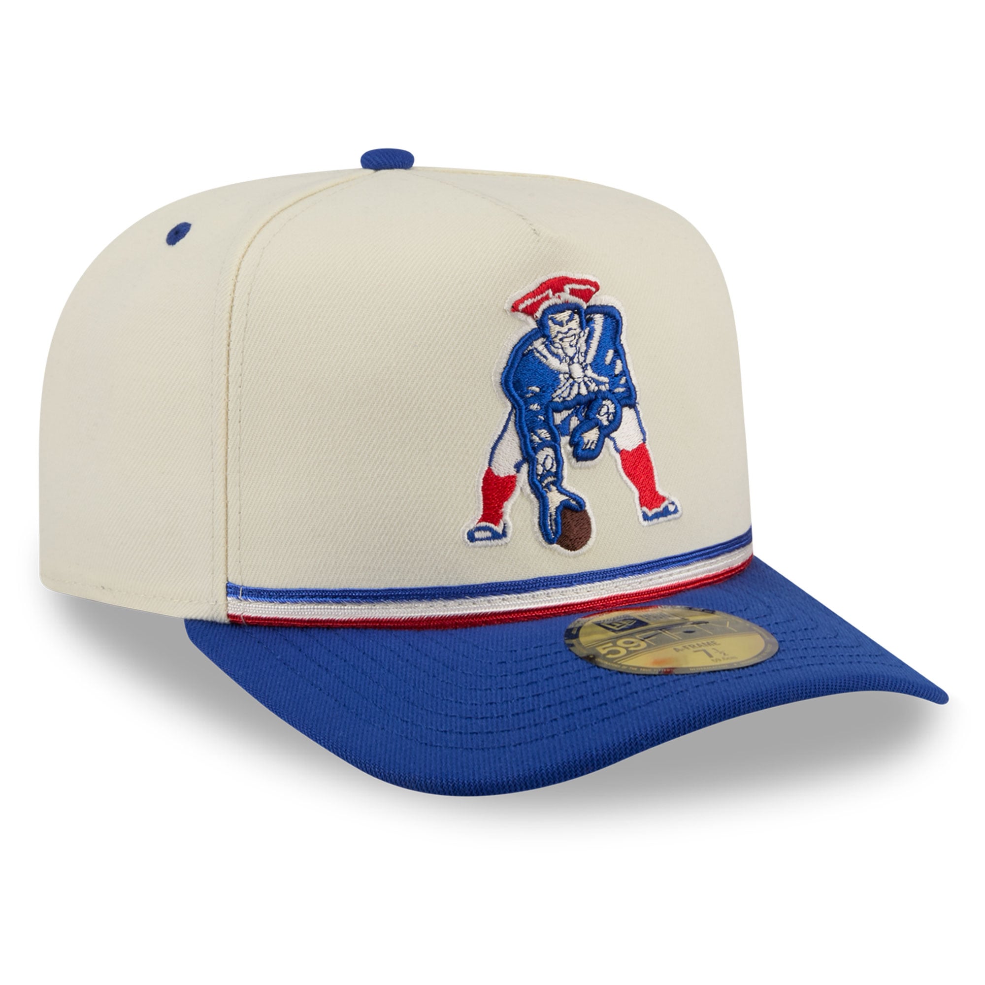 Men's New Era Cream/Royal England Patriots Throwback A-Frame 59FIFTY Fitted Hat