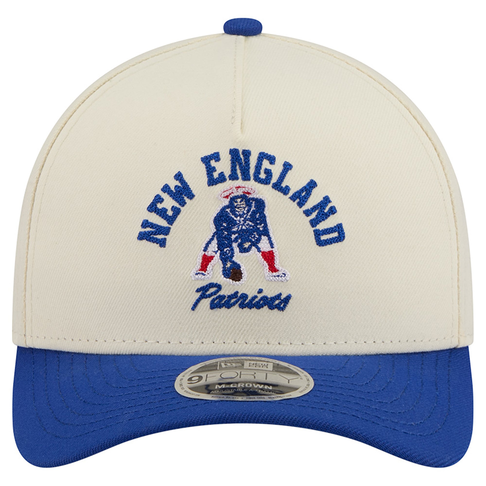 Men's New Era Cream/Royal New England Patriots Throwback Arch 9FORTY A-Frame M-Crown Adjustable Hat