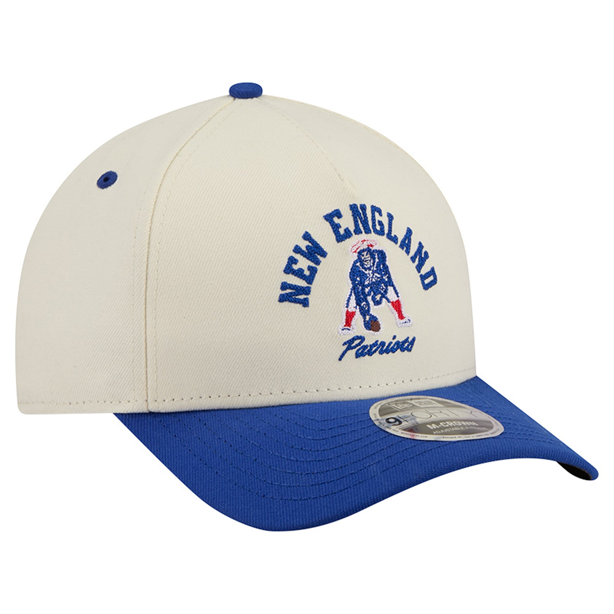 Men's New Era Cream/Royal New England Patriots Throwback Arch 9FORTY A-Frame M-Crown Adjustable Hat