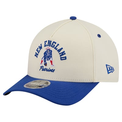New England Patriots New Era Throwback Arch 9FORTY A-Frame M-Crown Adjustable Hat - Cream/Royal