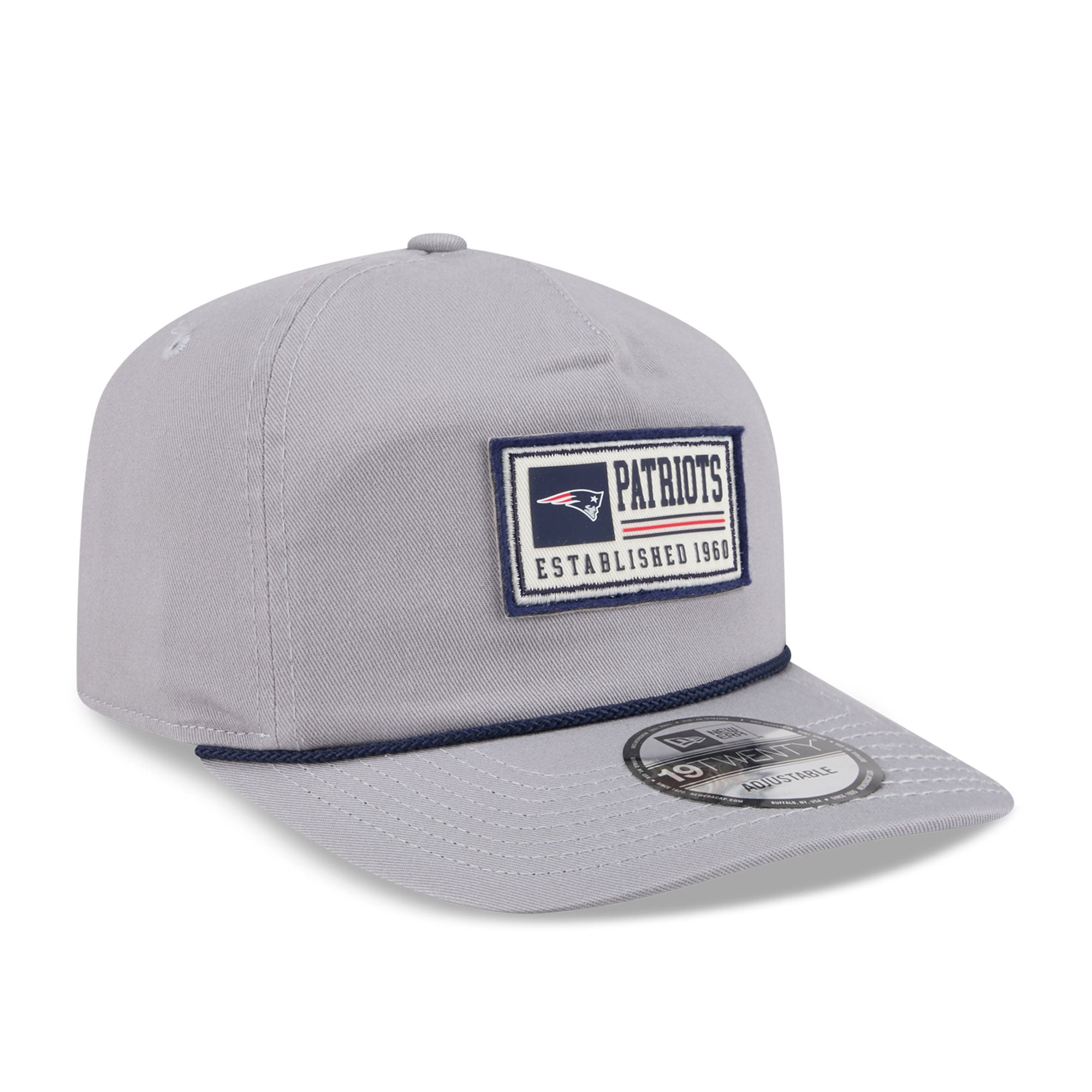 Casquette ajustable New Era grise pour homme avec écusson des New England Patriots (modèle 19TWENTY).
