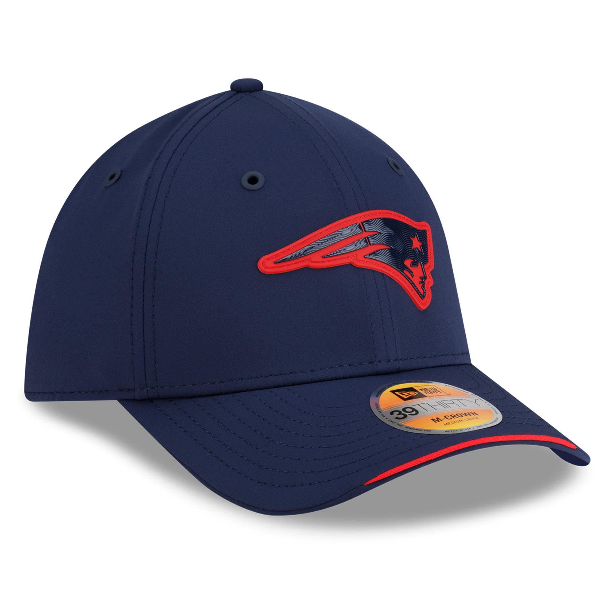 Casquette New Era bleu marine England Patriots 2026 Sideline 39THIRTY M-Crown Flex pour homme