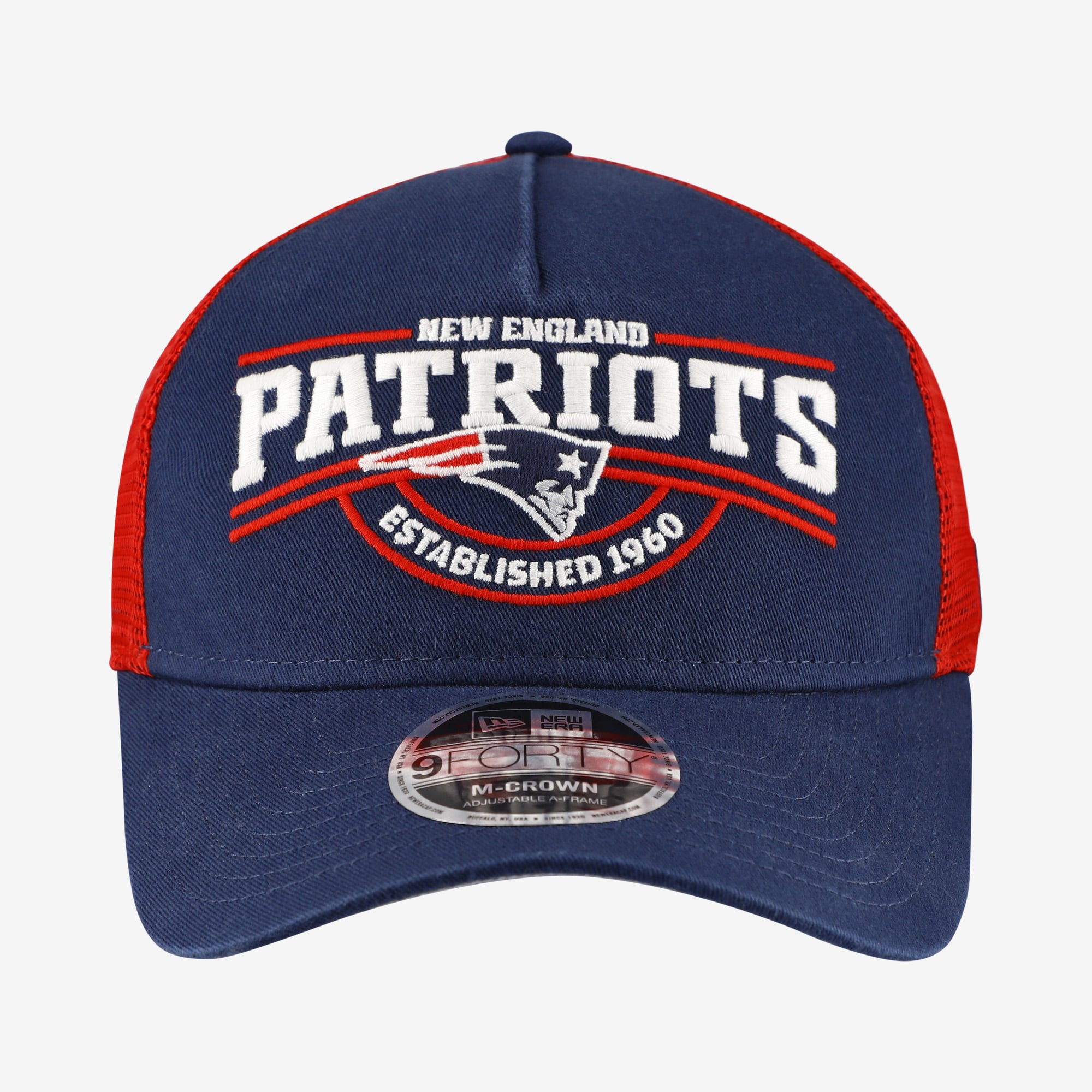 Casquette ajustable New Era 9FORTY A-Frame bleu marine pour homme, New England Patriots