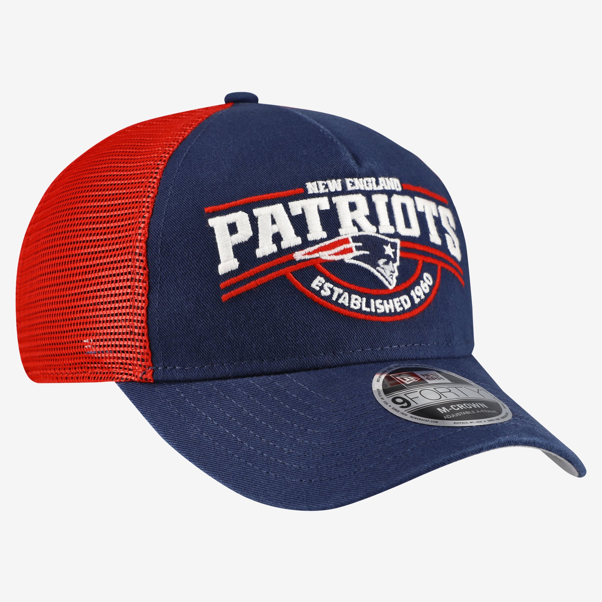 Casquette ajustable New Era 9FORTY A-Frame bleu marine pour homme, New England Patriots