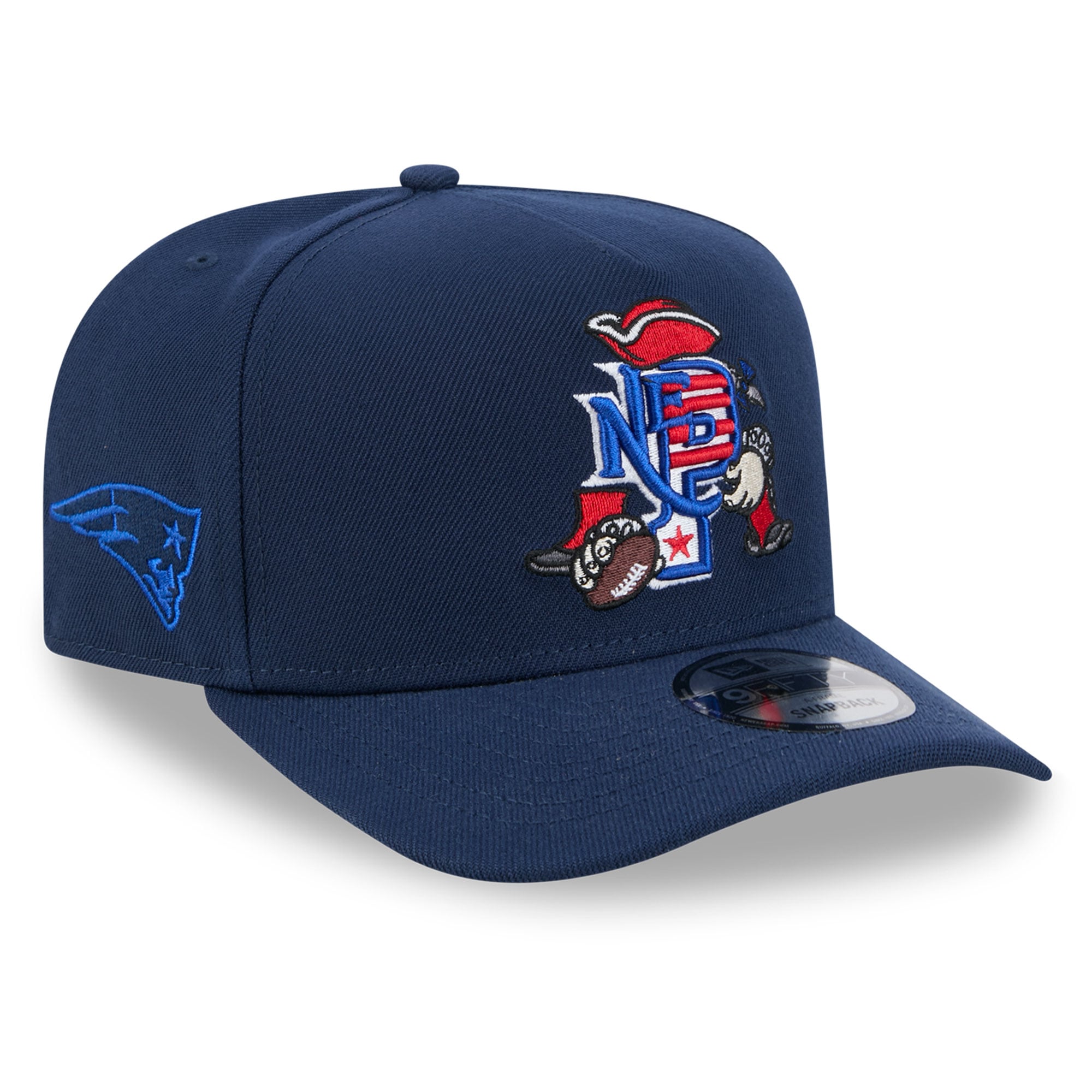 Casquette snapback New Era 9FIFTY pour homme, bleu marine, motif dessin animé des New England Patriots