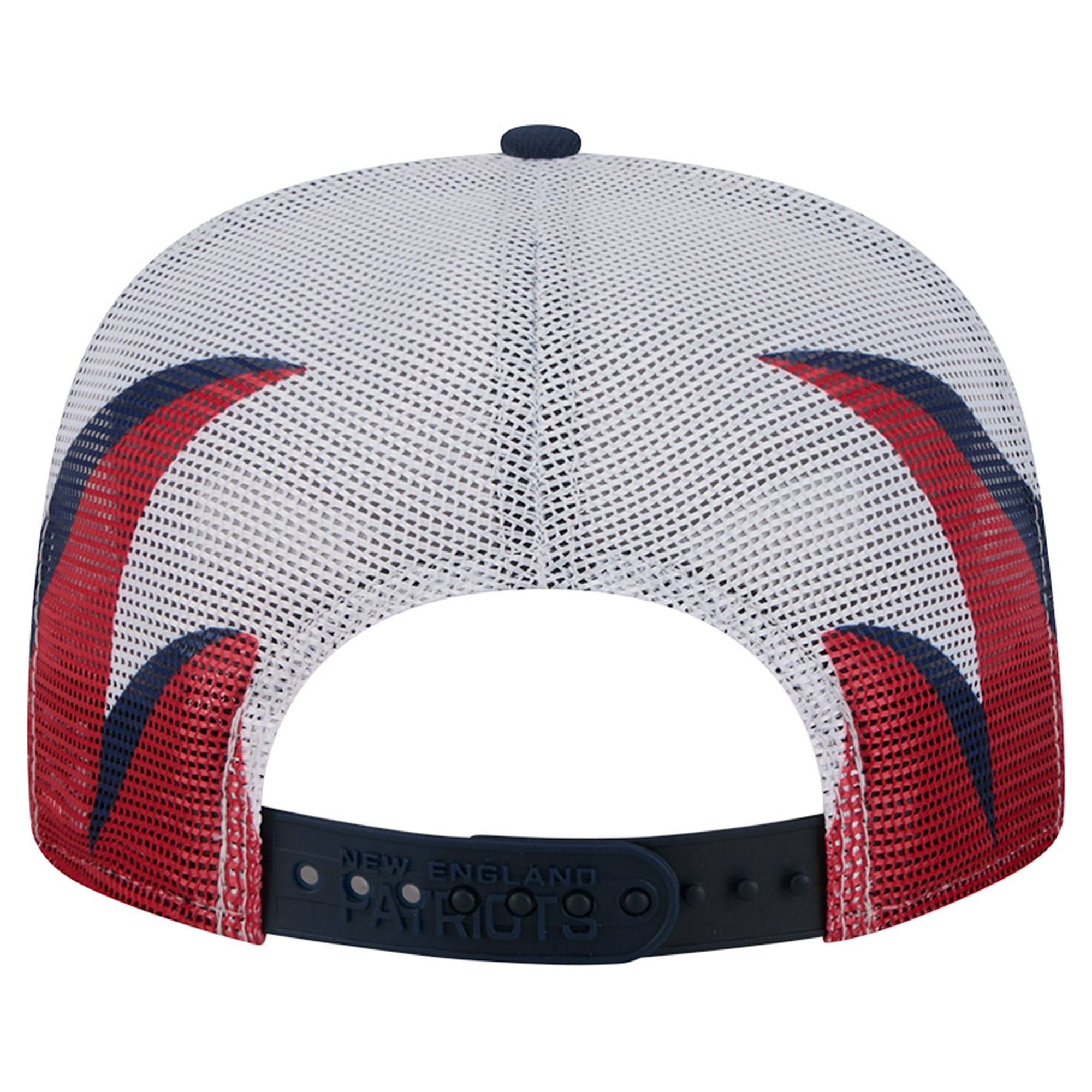 Casquette trucker New Era 9FIFTY Snapback pour homme, bleu marine/rouge, New England Patriots, maille, style A-Frame.