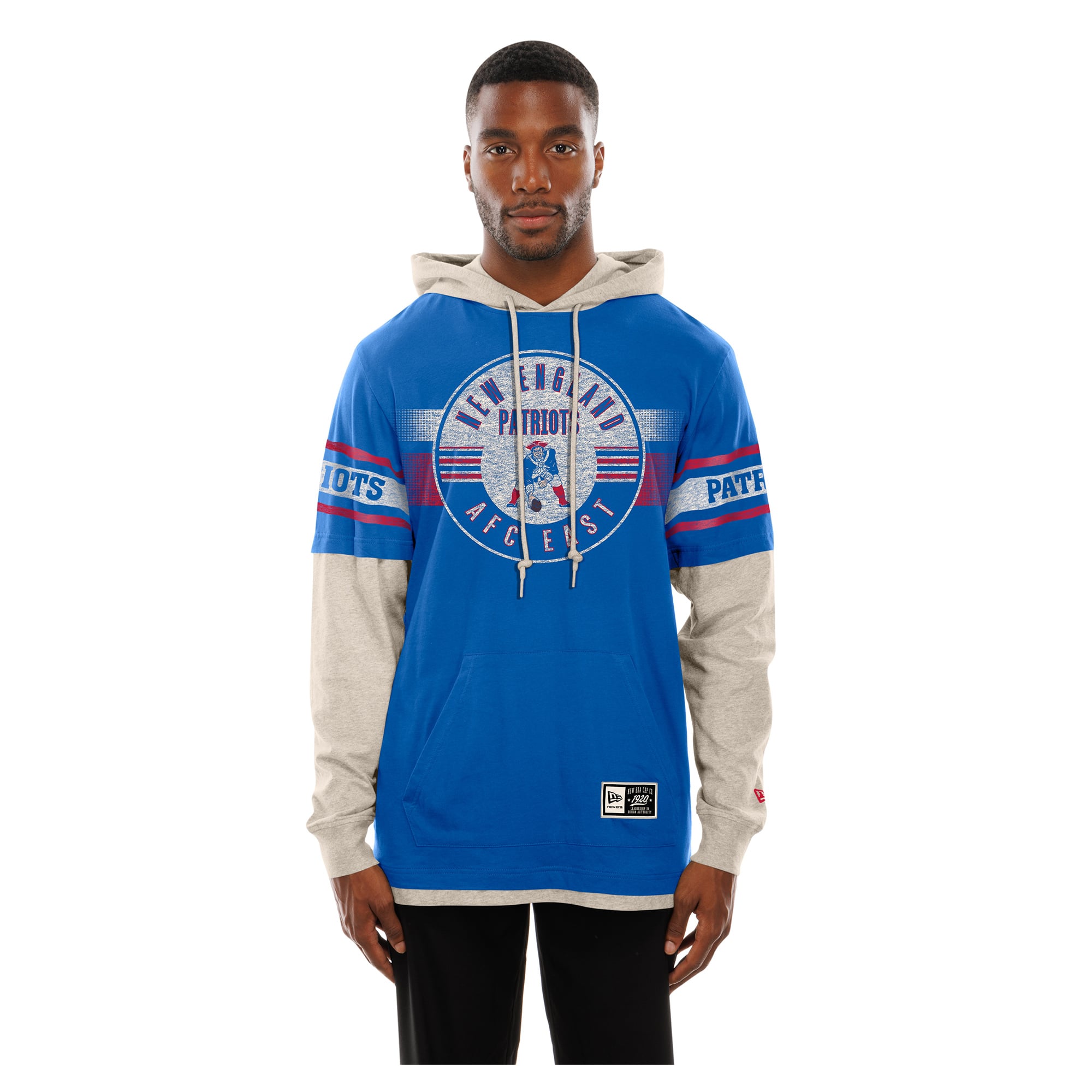 T-shirt à capuche manches longues New Era Royal England Patriots pour homme