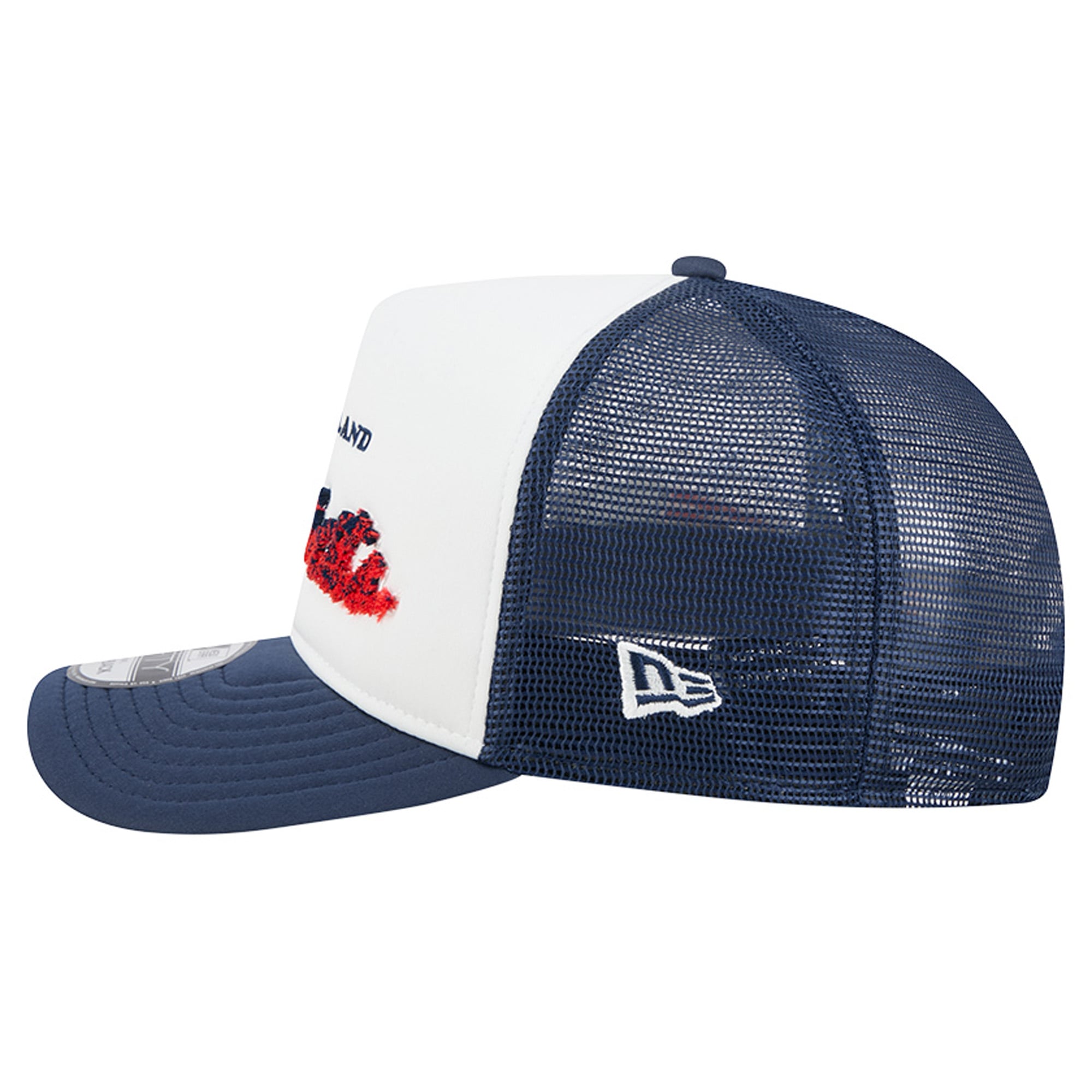 Men's New Era White/Navy New England Patriots Foam A-Frame 9FIFTY Snapback Trucker Hat