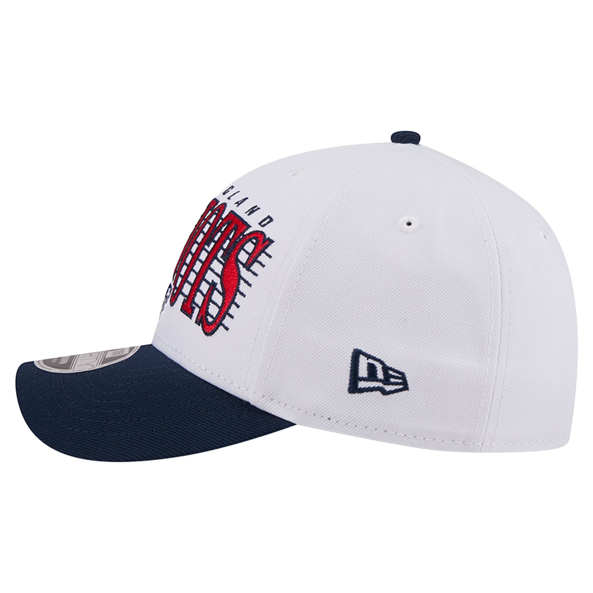 Casquette ajustable New Era blanche et marine pour homme, modèle Loyal 9FORTY M-Crown des New England Patriots