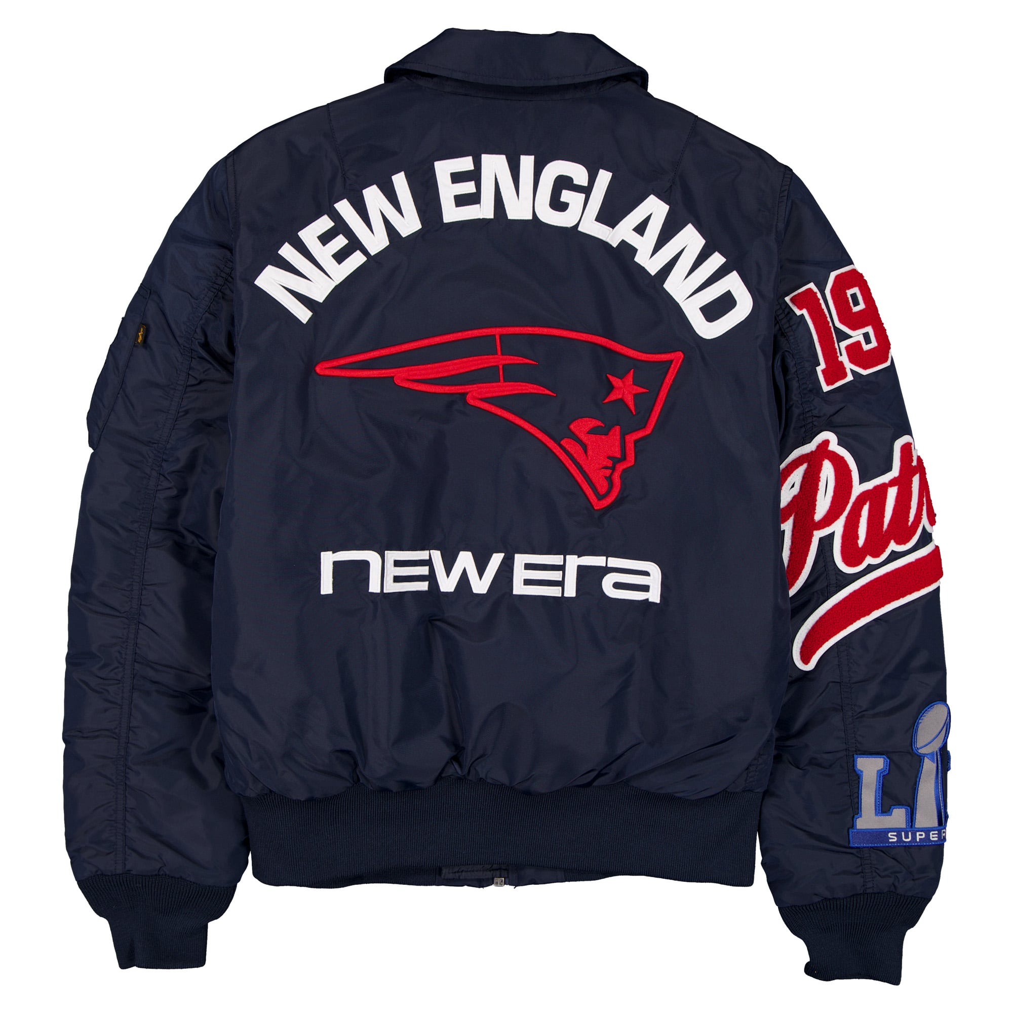 Veste bomber zippée intégrale New Era x Alpha Industries bleu marine England Patriots MA-1 pour homme