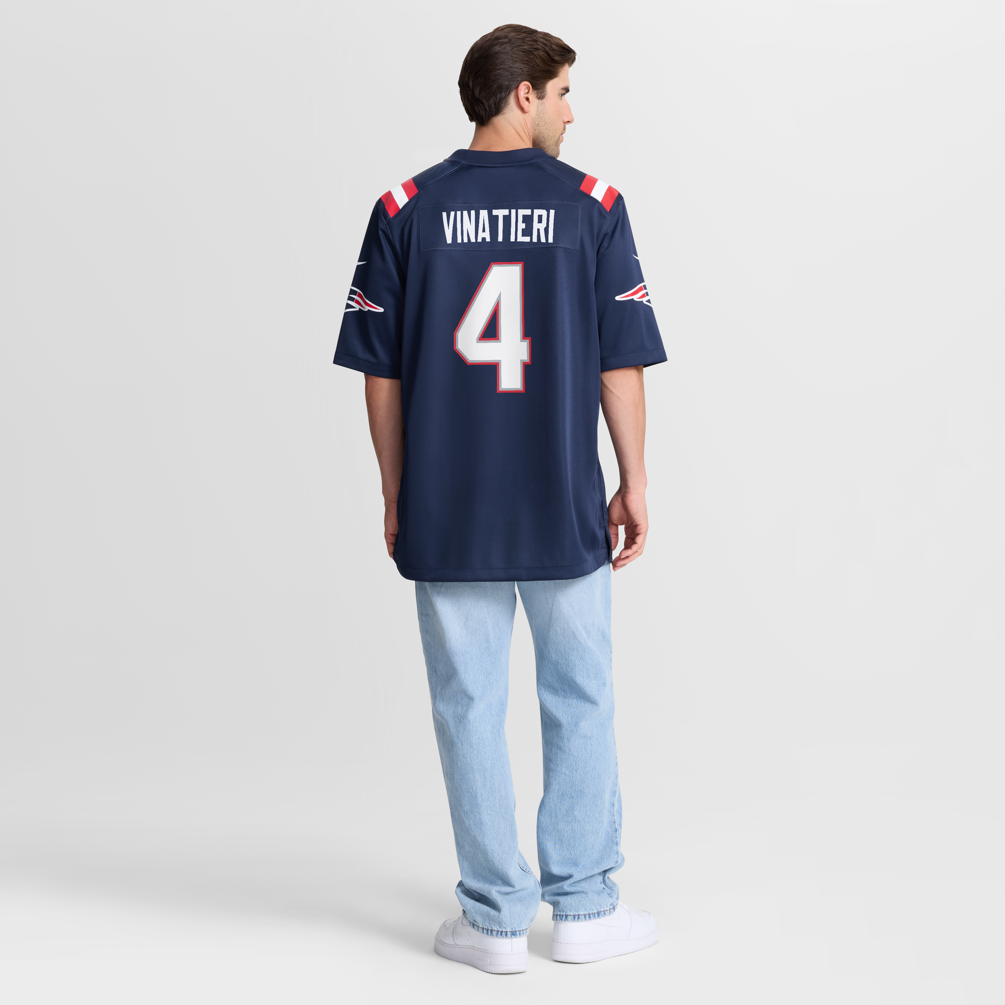 Maillot de match retiré l'équipe Nike Adam Vinatieri bleu marine des New England Patriots pour homme