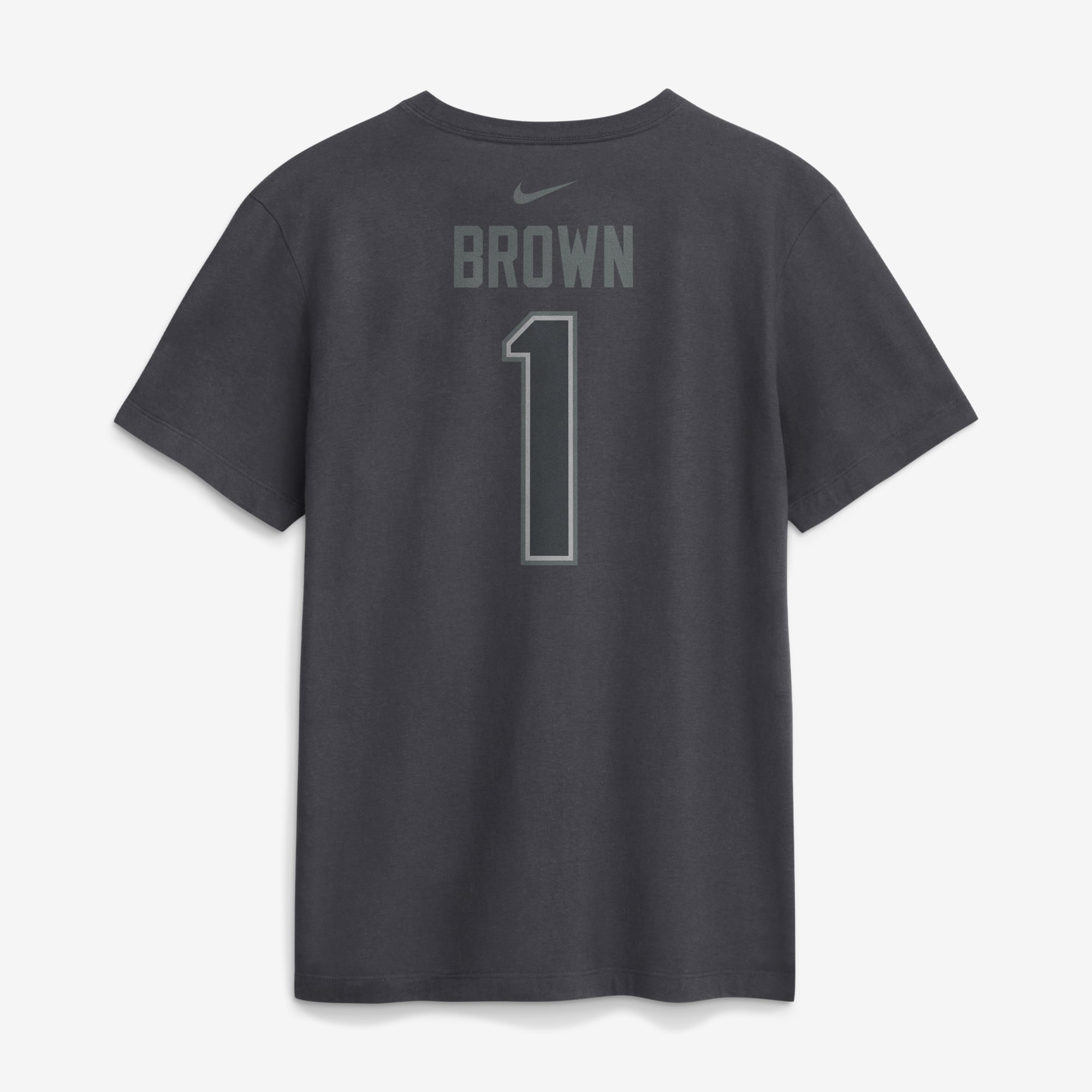 T-shirt Nike A.J. Brown anthracite pour homme, New England Patriots, avec nom et numéro