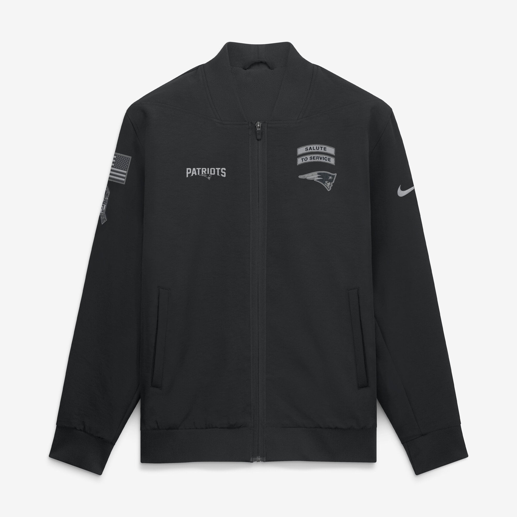 Veste bomber zippée intégrale Nike New England Patriots 2026 Salute to Service Sideline noire pour homme