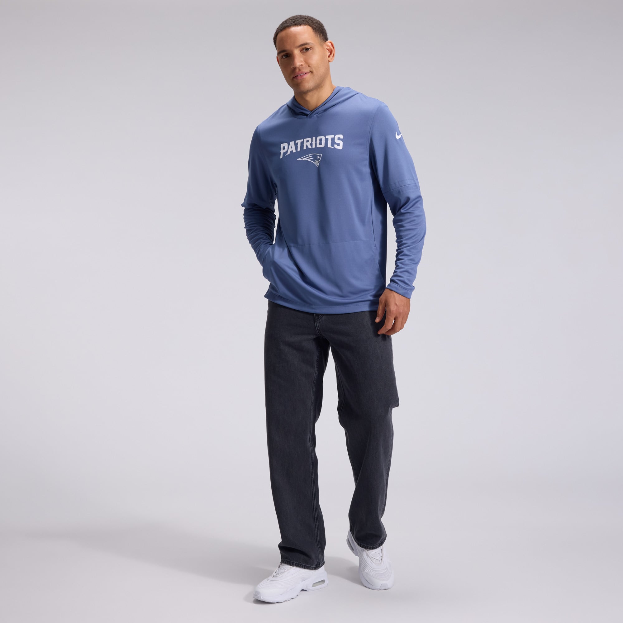 Men's Nike  Blue New England Patriots Rivalries Collection Sideline Lightweight Hooded Long Sleeve Top